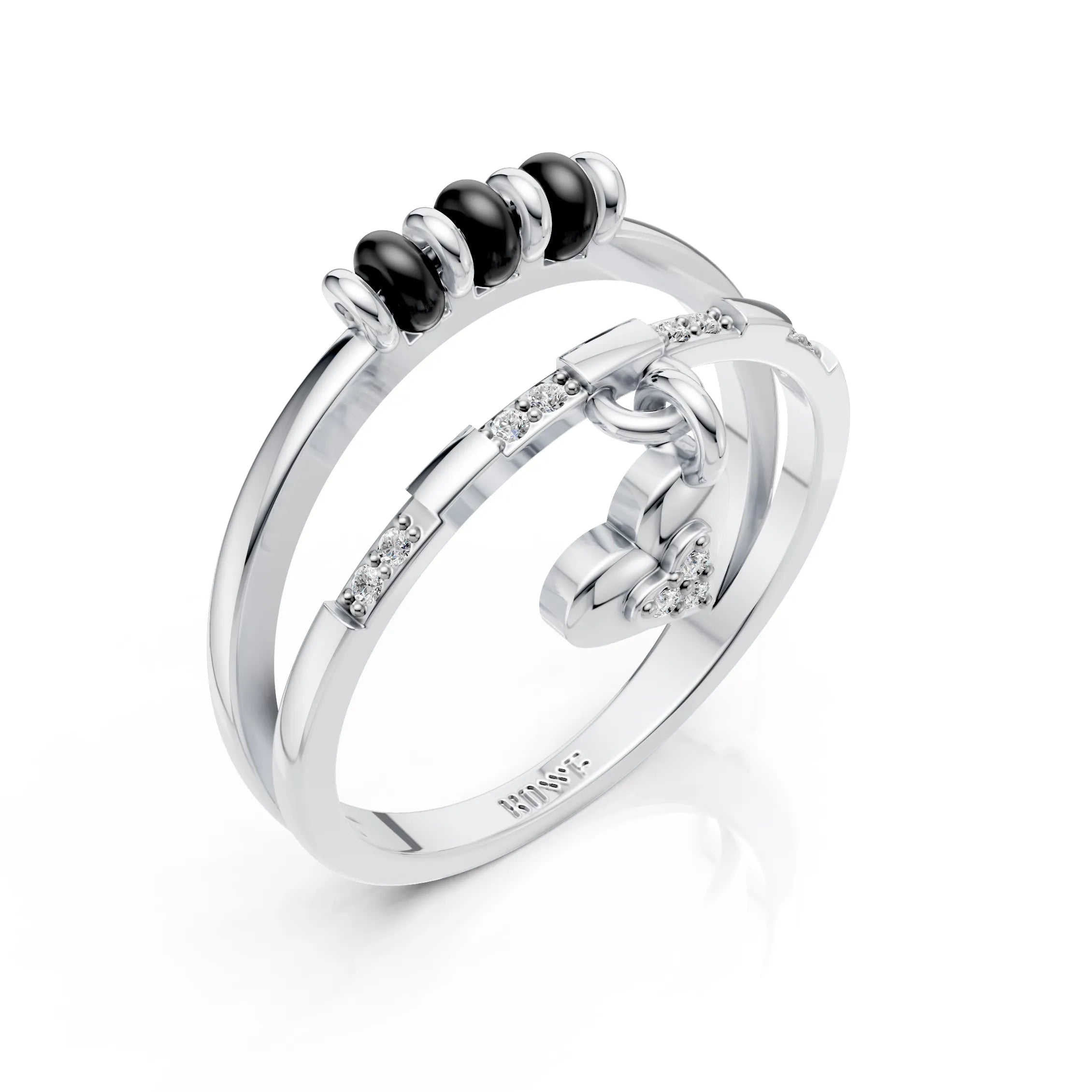 Mangalsutra Bead Ring with Heart Charm