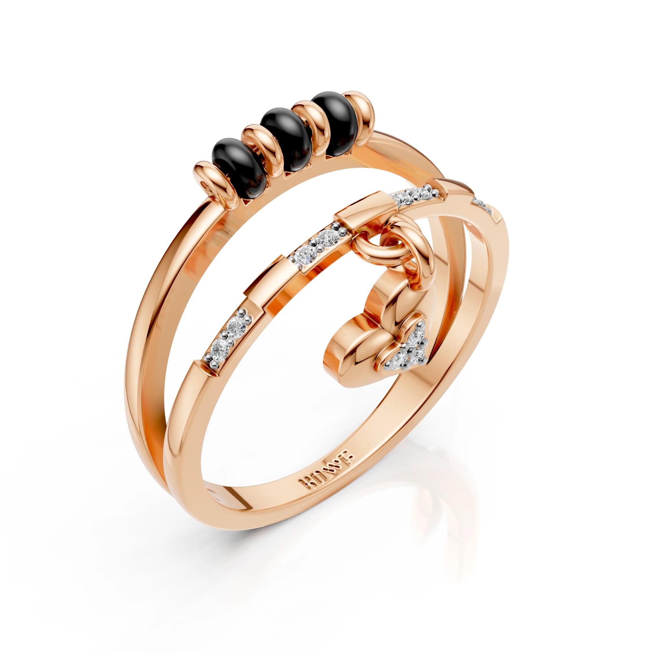 Mangalsutra Bead Ring with Heart Charm