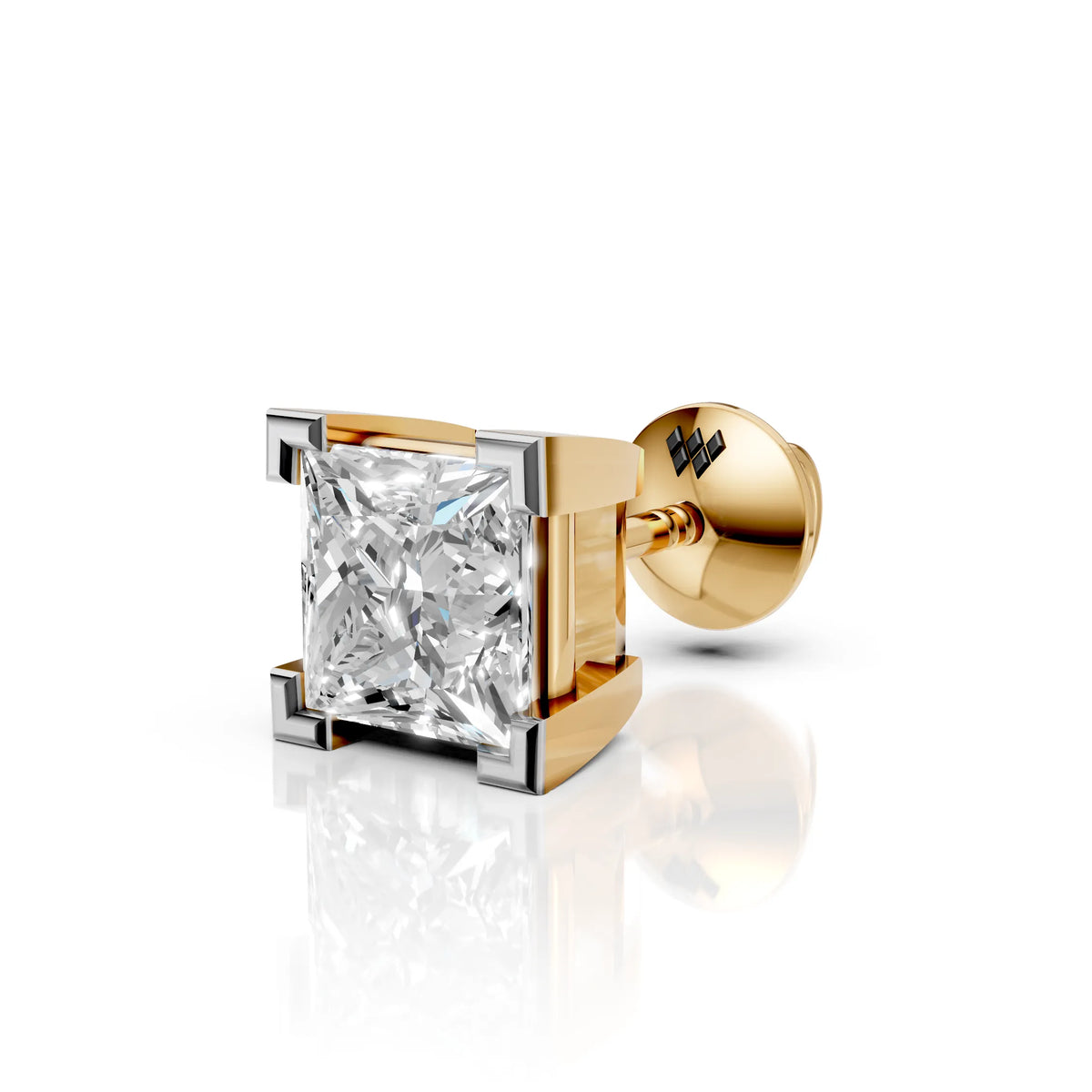 Princess Shaped Square Prong Setting Earring ( 1 PC )