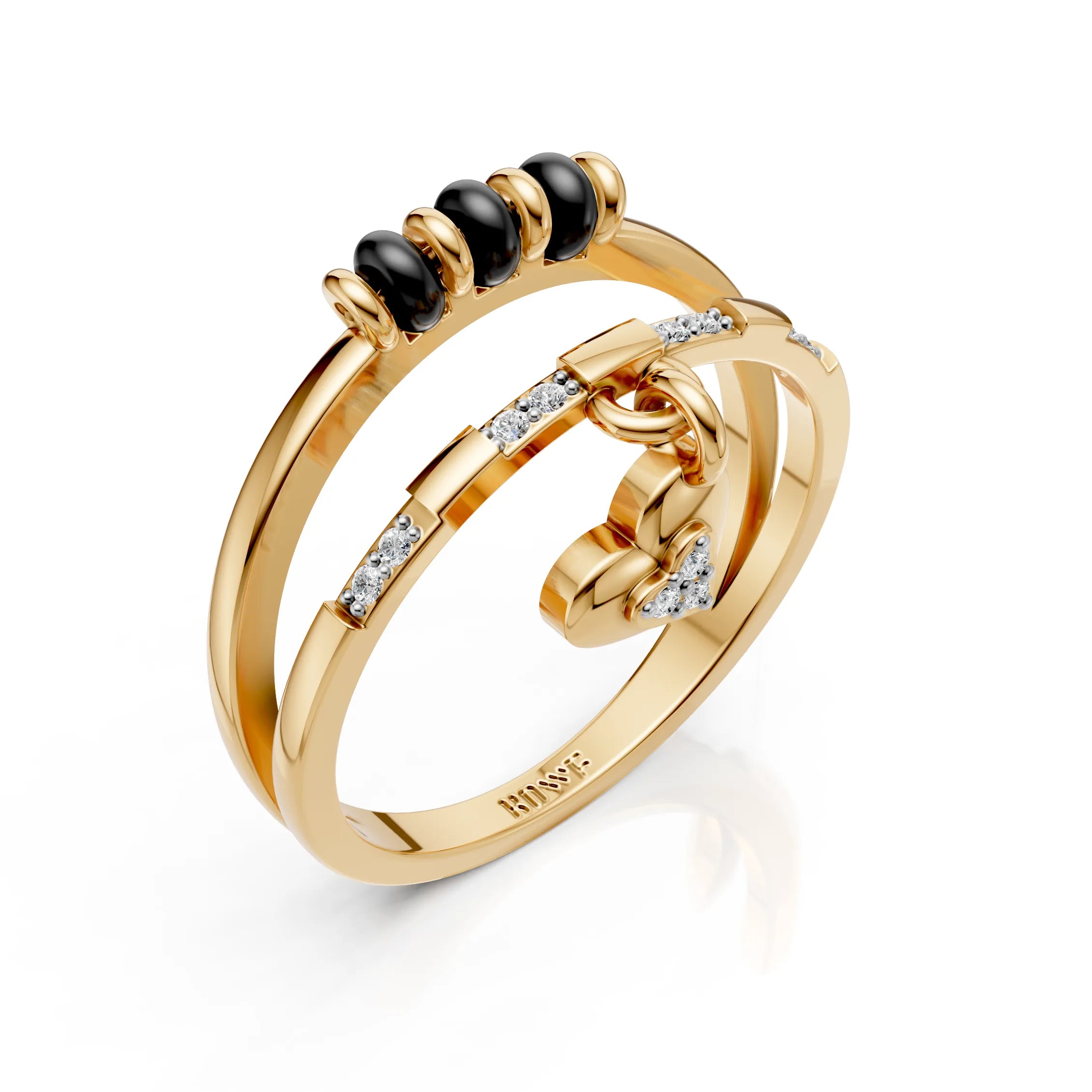 Mangalsutra Bead Ring with Heart Charm