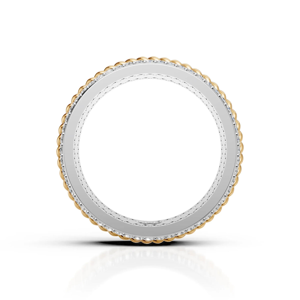 Solid Gold And 925 Sterling Silver Gold Moissanite Diamond Rope Shape Band  Ring