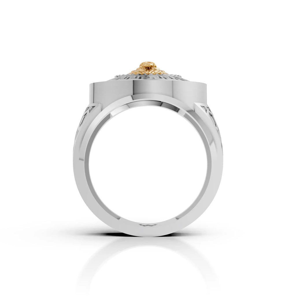 Solid Gold  And 925 Sterling Silver Gold Moissanite Diamond Bulky Lion Ring