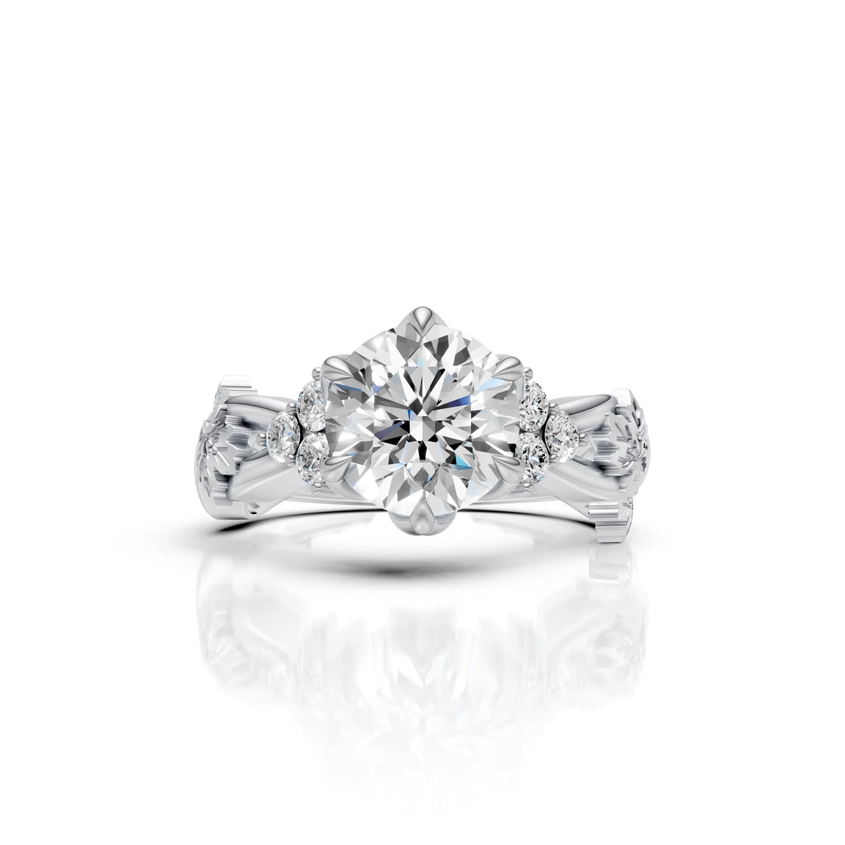 Diamond Solitaire Floral Vine Ring