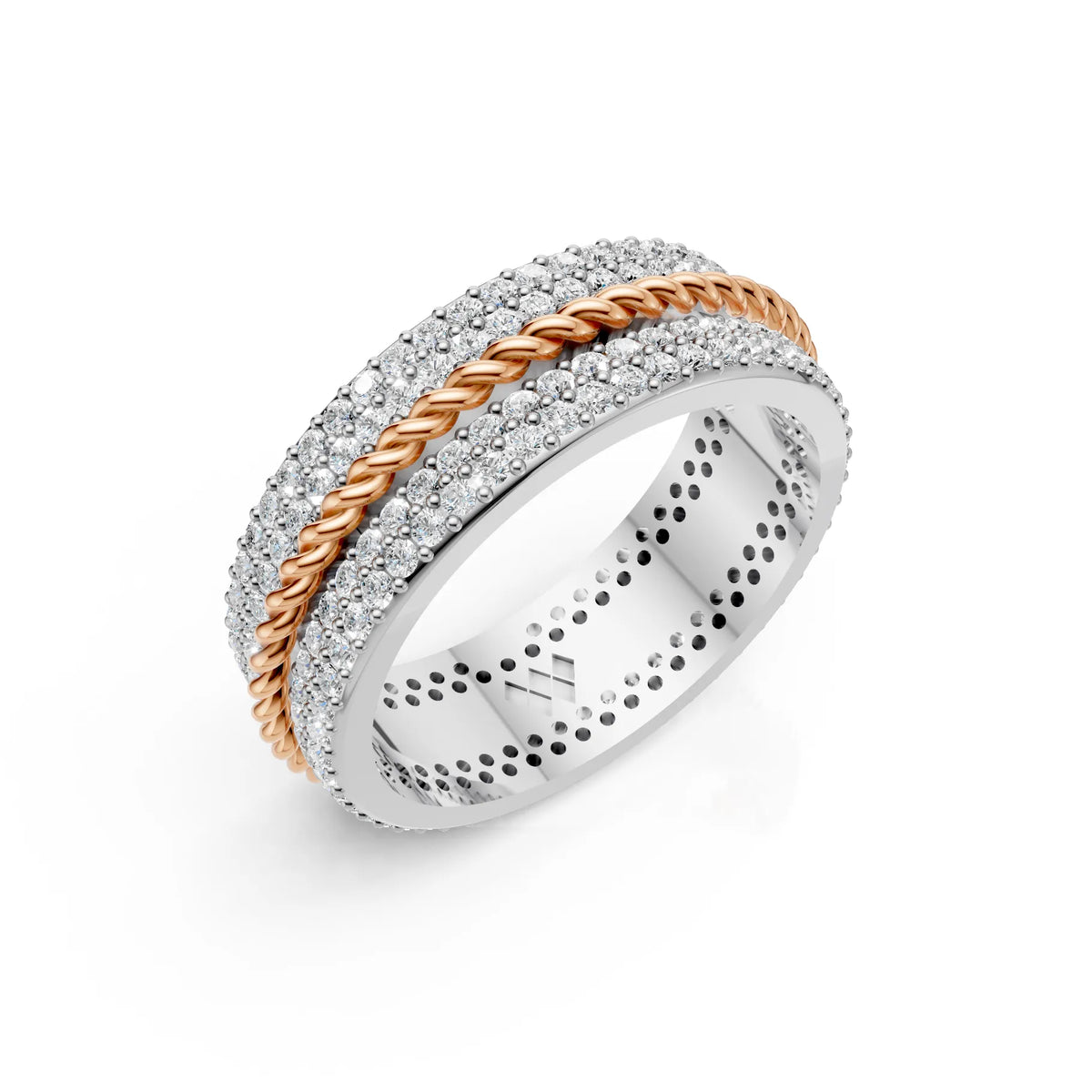 Solid Gold And 925 Sterling Silver Gold Moissanite Diamond Rope Shape Band  Ring