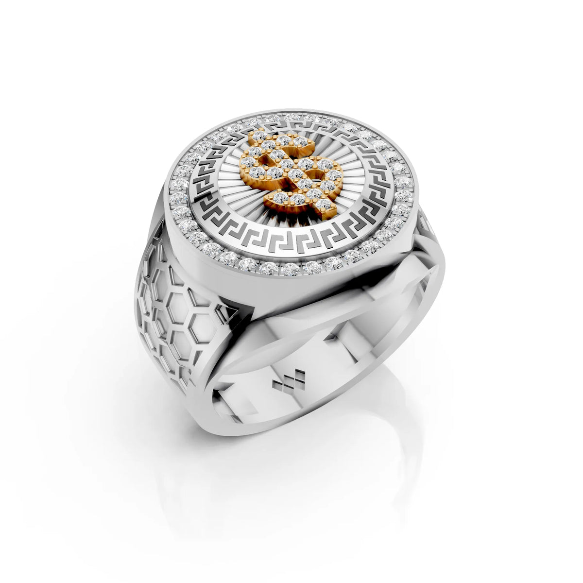 Solid Gold  And 925 Sterling Silver Gold Moissanite Diamond Bulky Dollar Ring