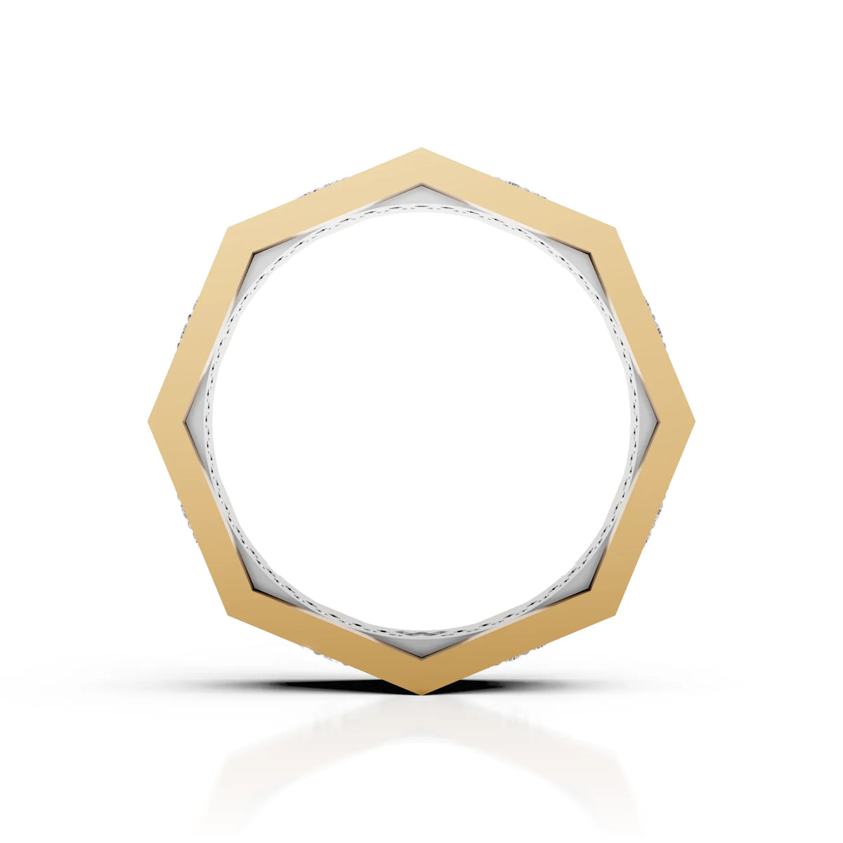 Solid Gold And 925 Sterling Silver Gold Moissanite Diamond Hexagon Shape Double Band Ring