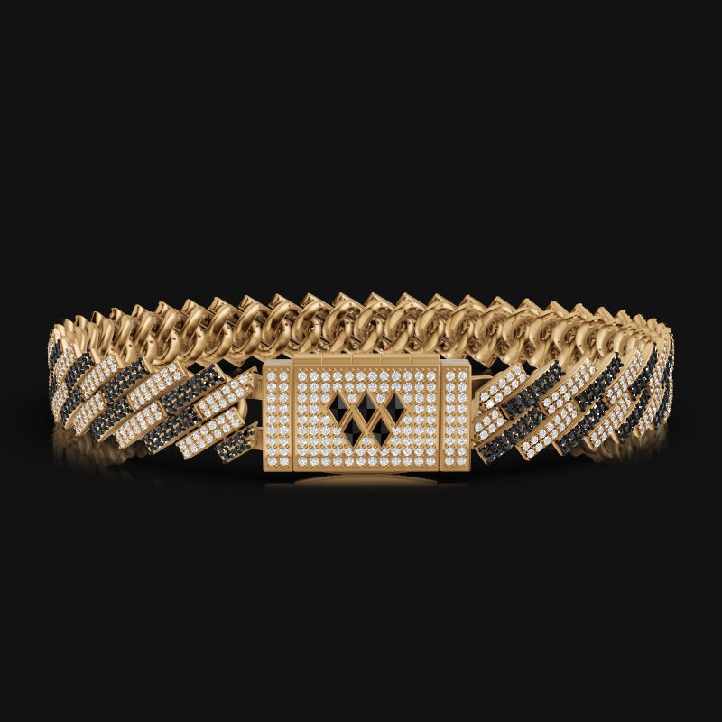 925 Sterling Silver Moissanite Diamond 10 MM Black & White Cuban Bracelet