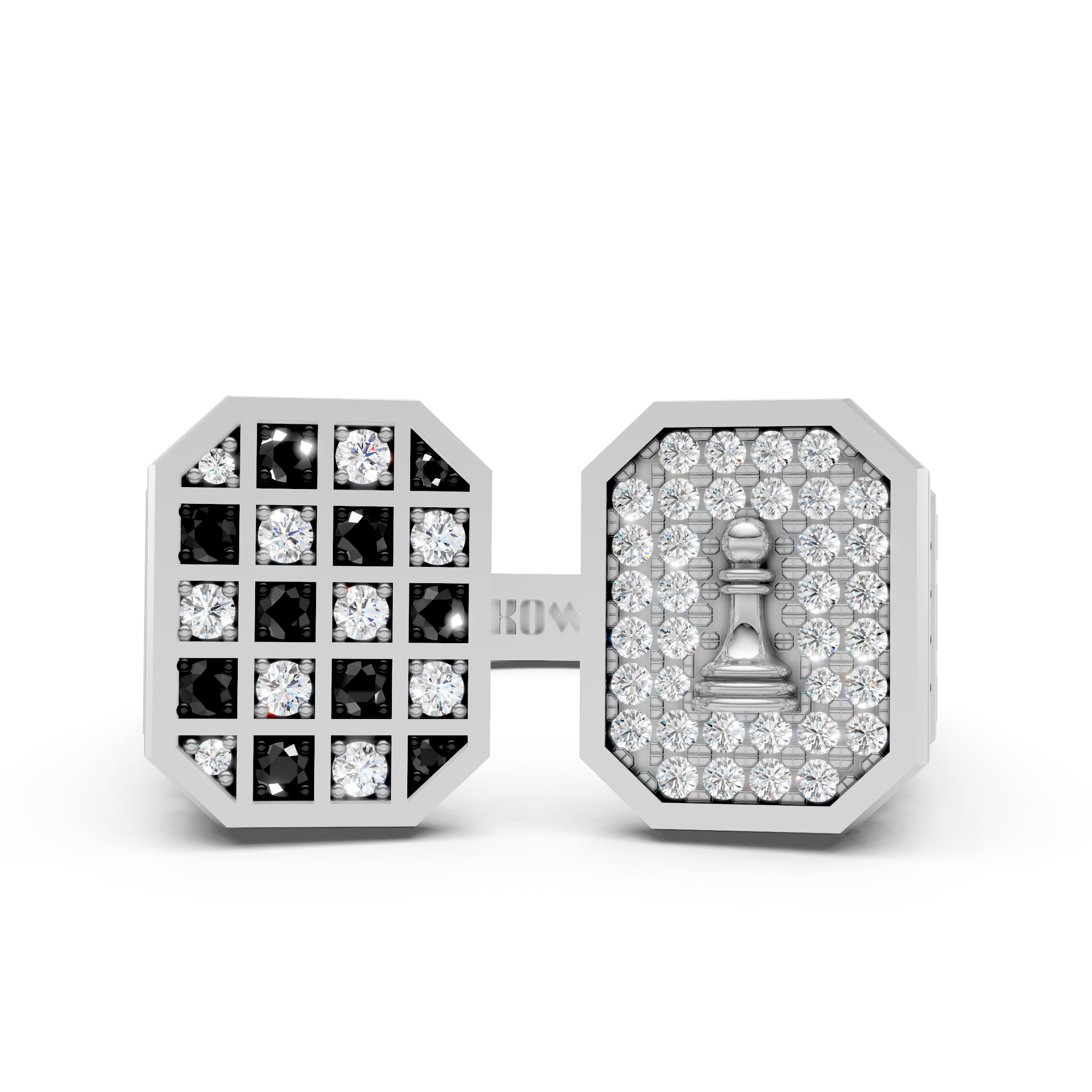 925 Sterling Silver Dual Face Chess Moissanite Diamond Ring