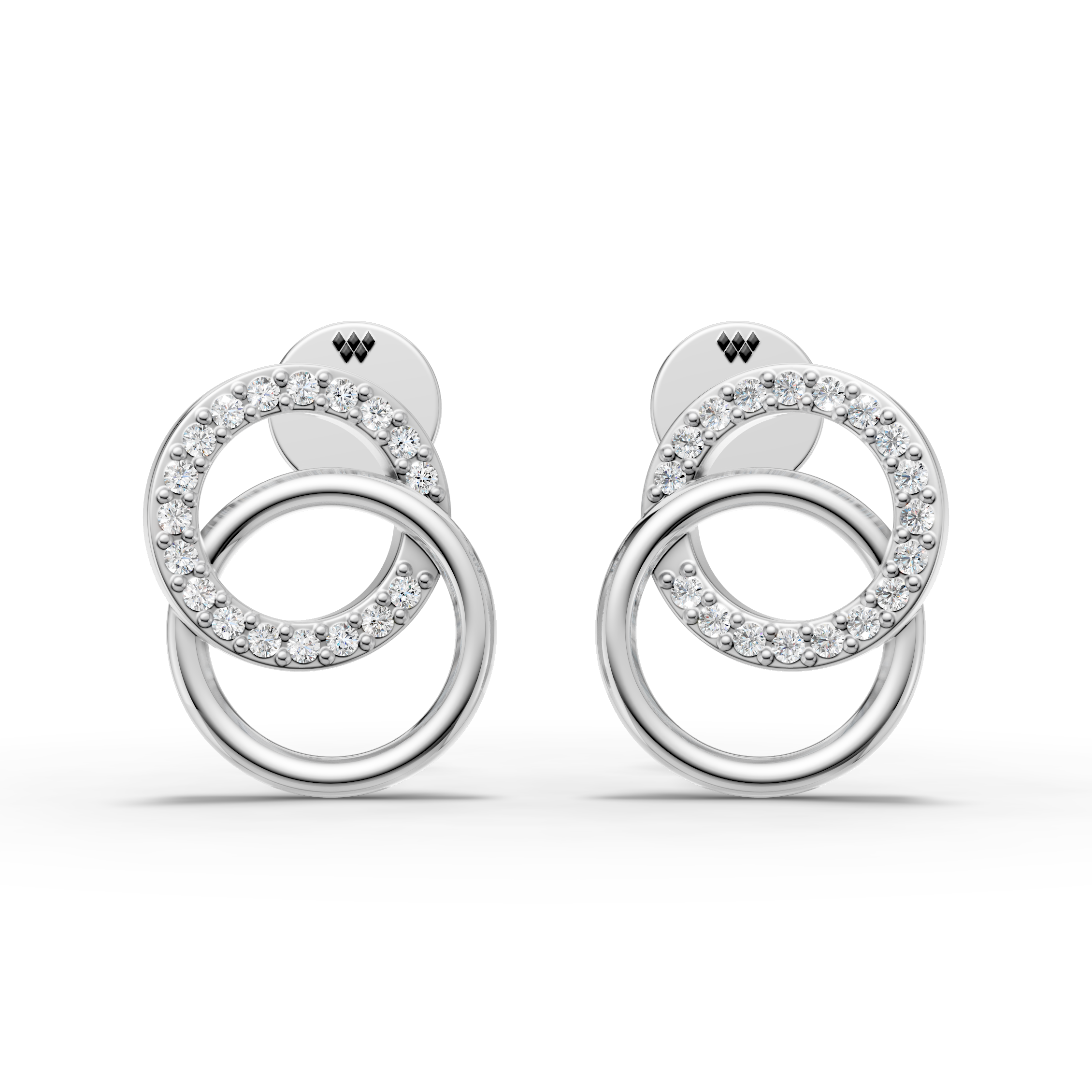925 Sterling Silver Interlocking Circle Diamond Drop Earrings