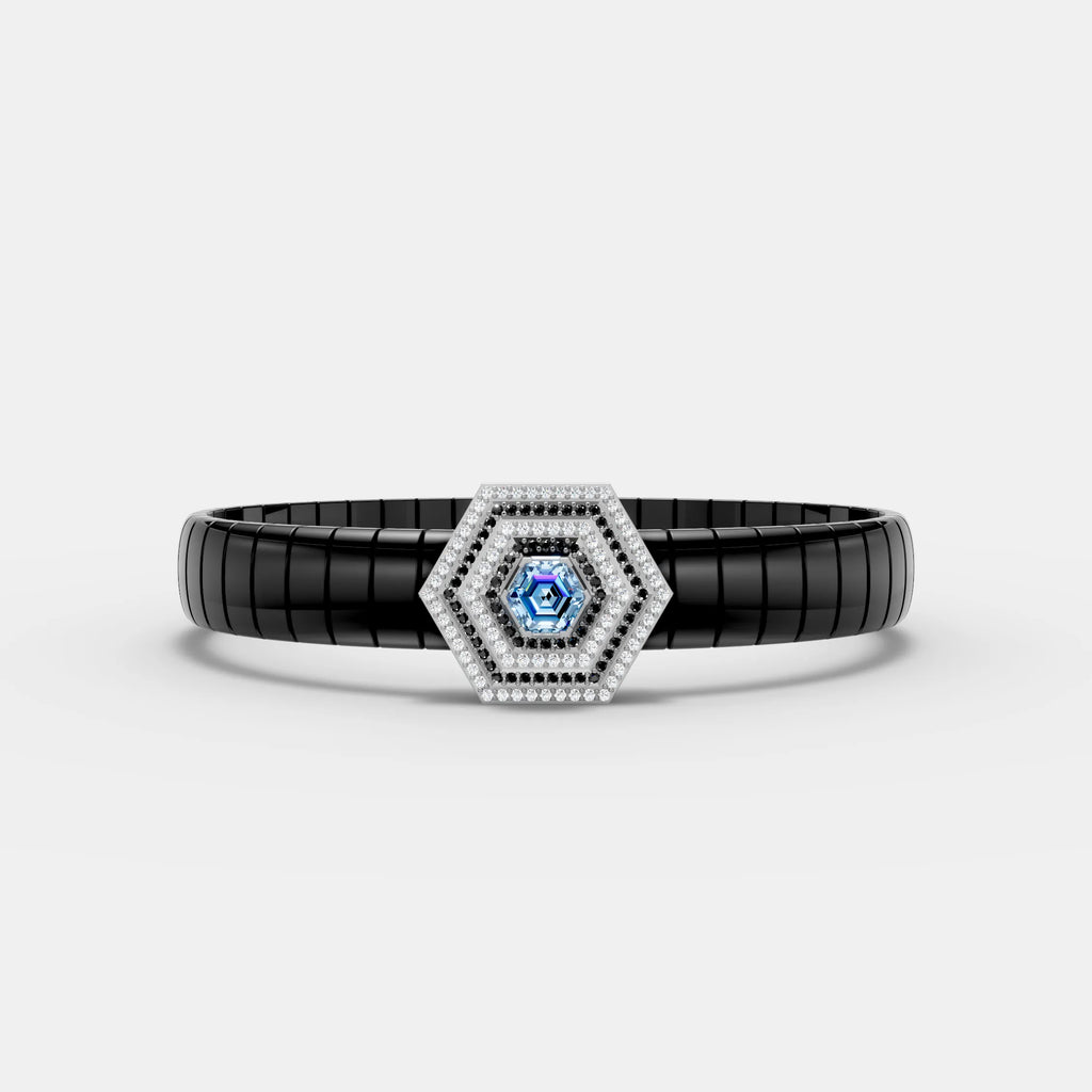 Black and White Hexagon-Shaped Moissanite Diamond Bracelet