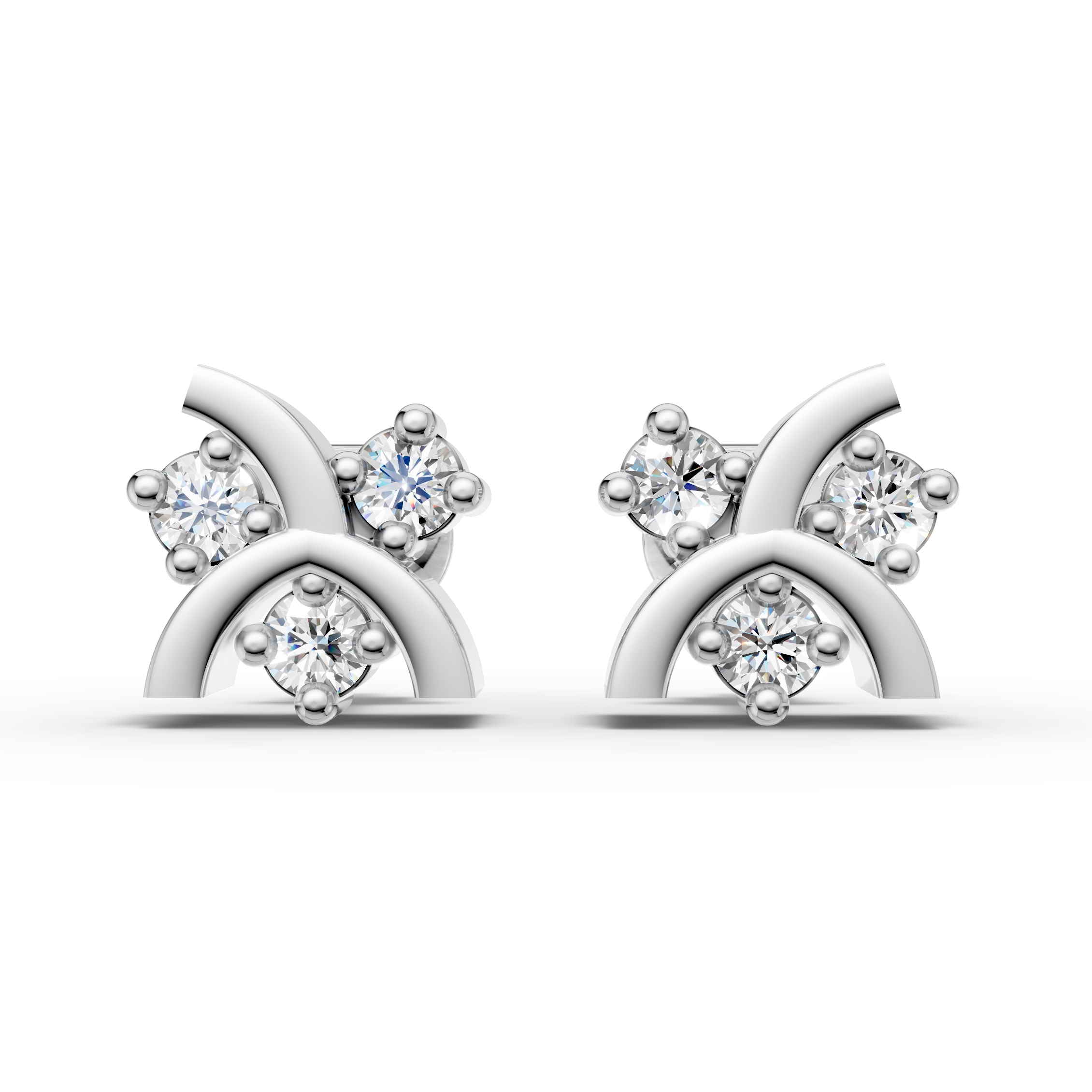 Curved Arc Cluster Stud Earrings (1 Pair)