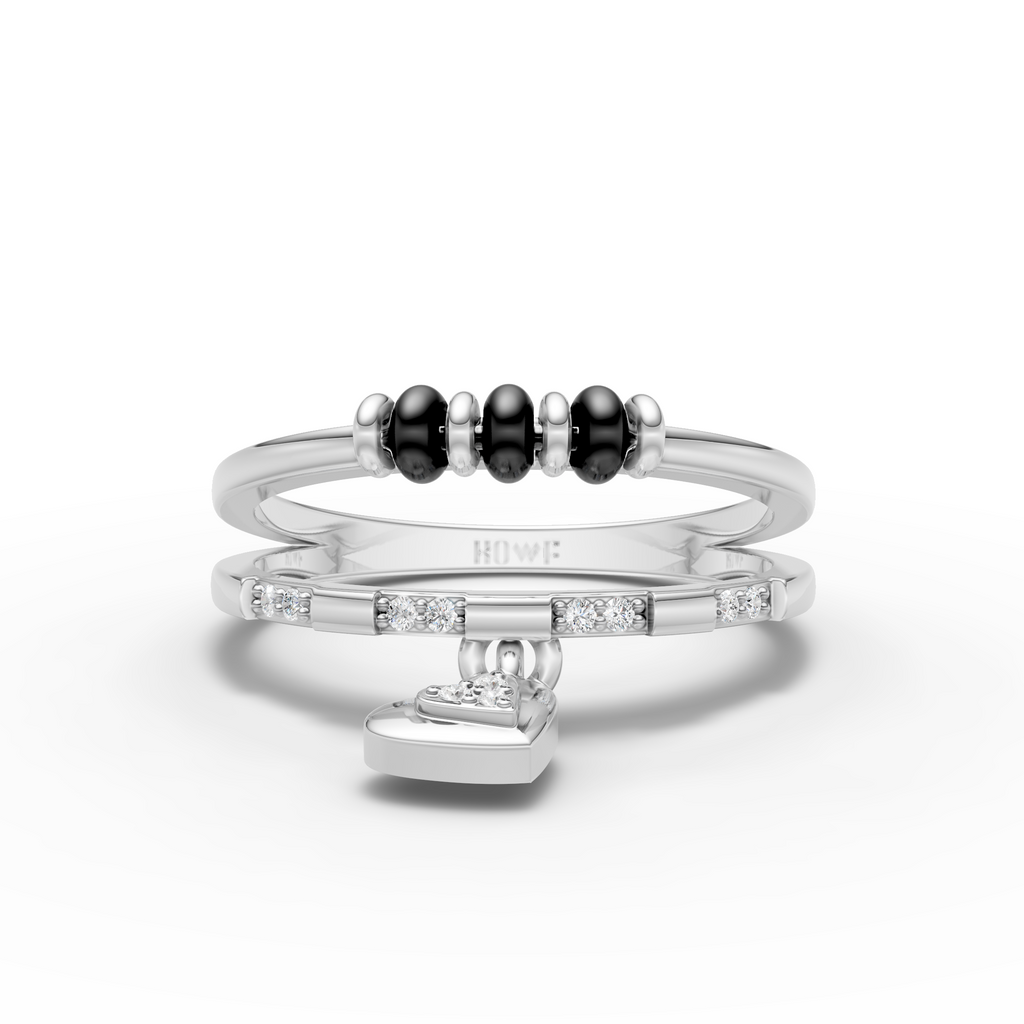 Mangalsutra Bead Ring with Heart Charm