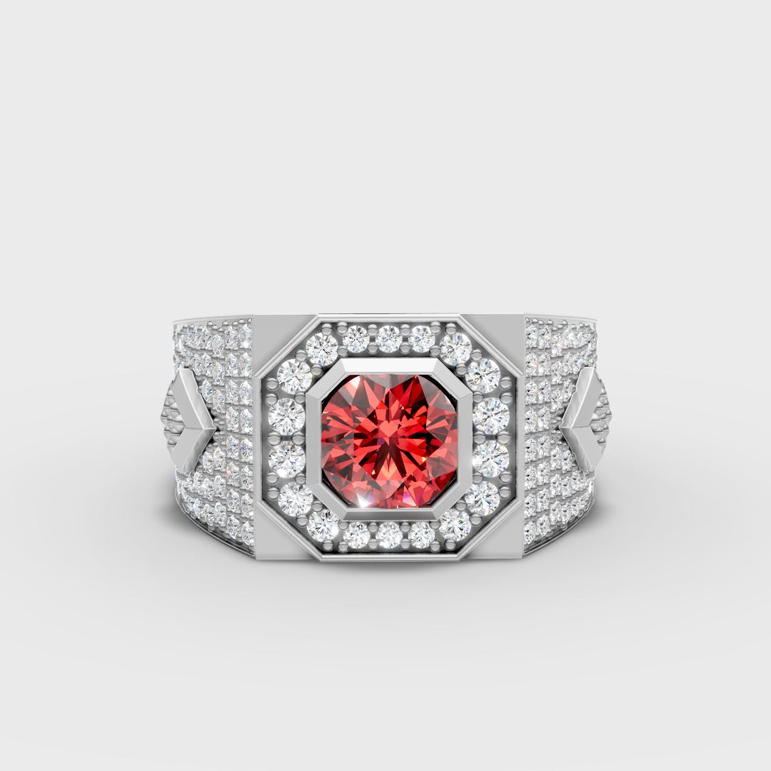 925 Silver Brilliance with Blood-Red Center Stone Ring