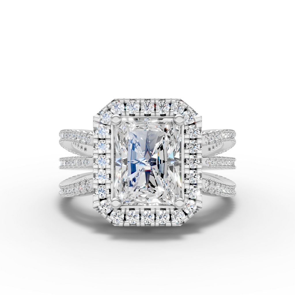 Radiant-Cut Halo Ring with Triple Band Design