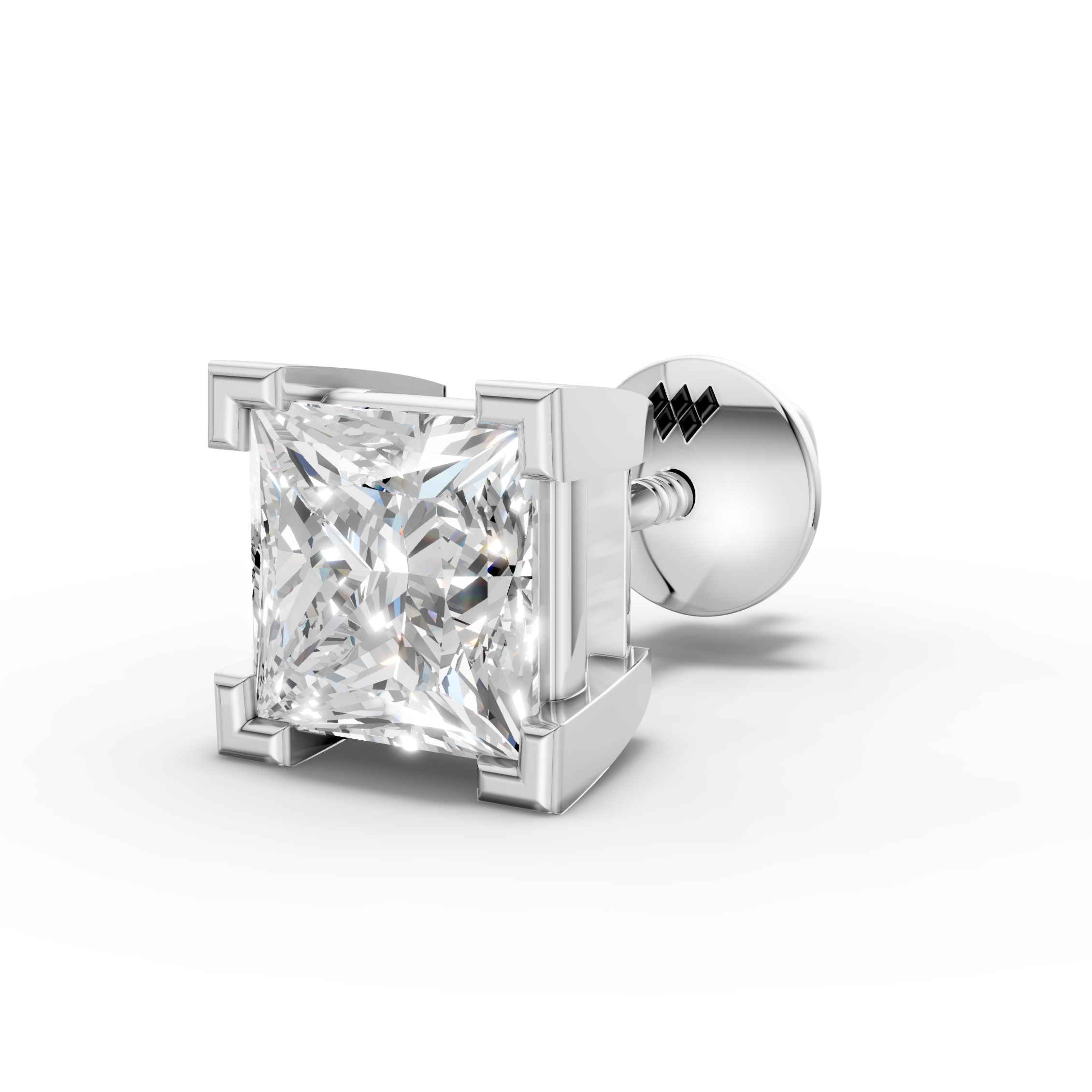 Princess Shaped Square Prong Setting Earring ( 1 PC )