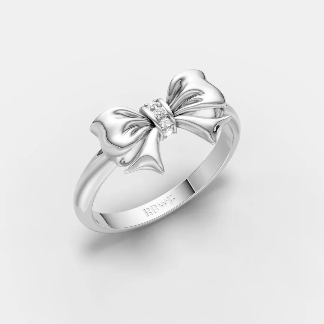 925 Sterling Silver Bow Moissanite Diamond Ring