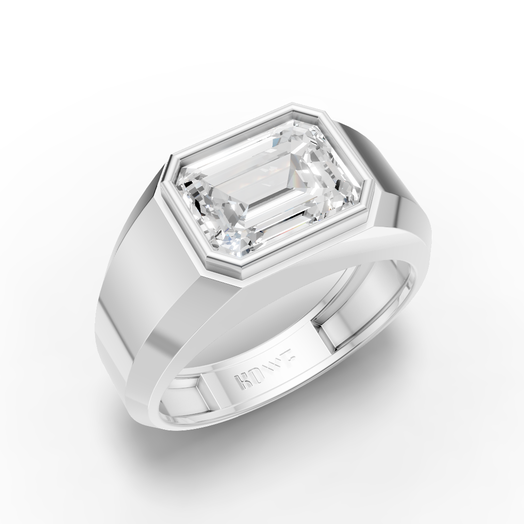 925 Sterling Silver Moissanite Diamond Emerald Bezel Ring