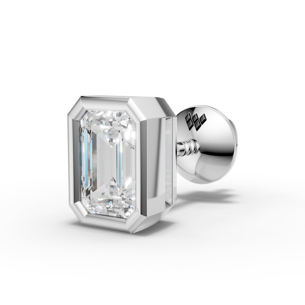 Emerald Shaped Bezel Setting Earring ( 1 PC )