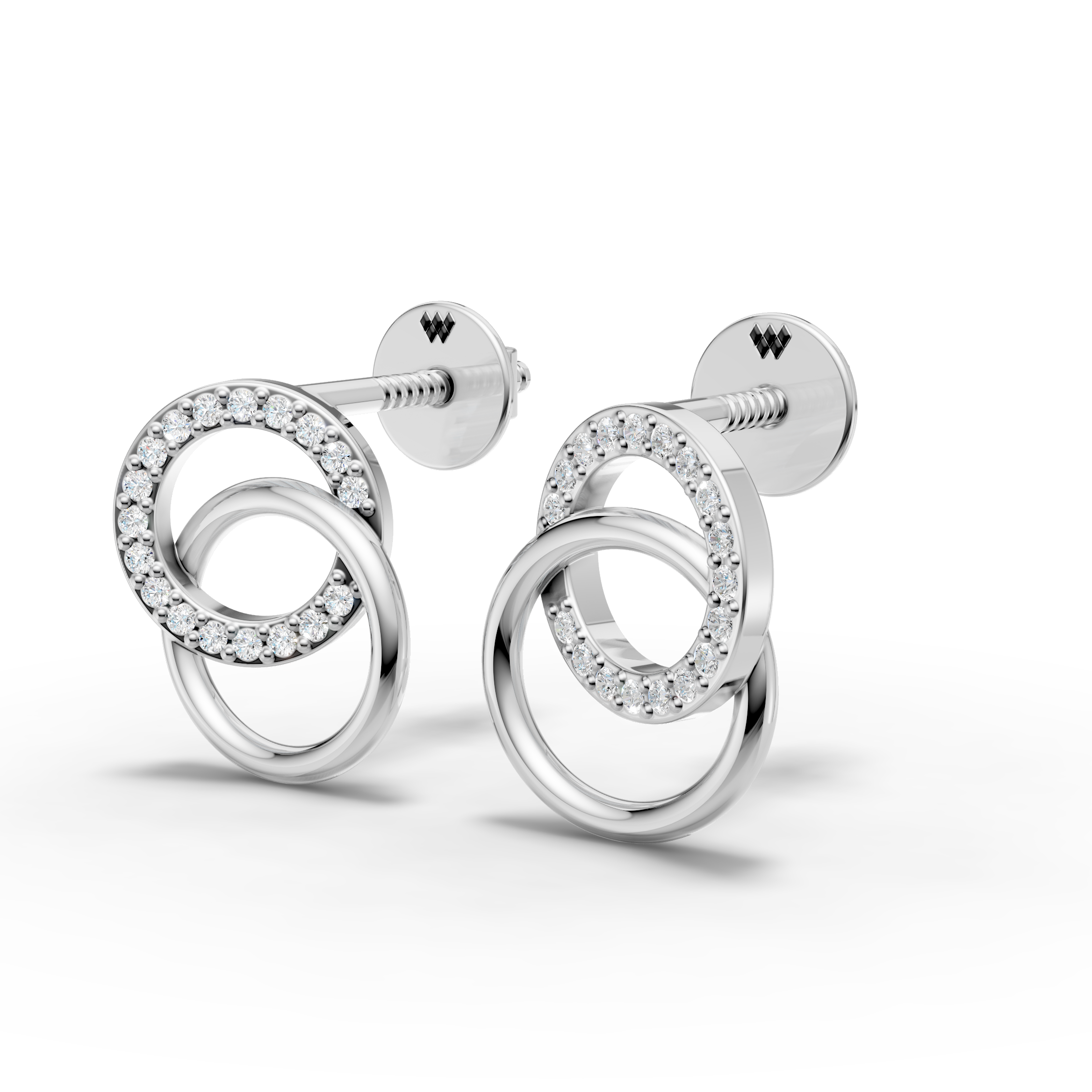 925 Sterling Silver Interlocking Circle Diamond Drop Earrings