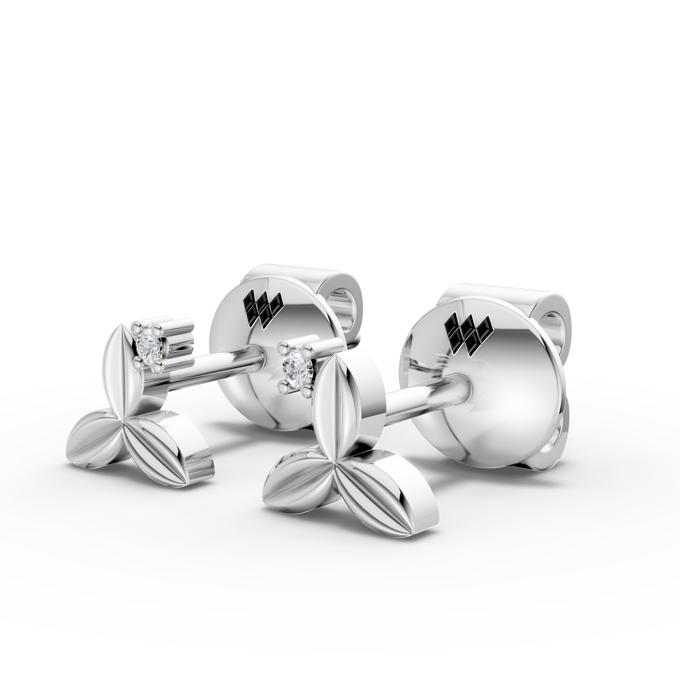 925 Sterling Silver Petal Bloom Diamond Stud Earrings