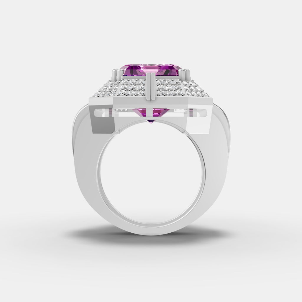 Regal Emerald-Cut Purple Stone Halo Ring
