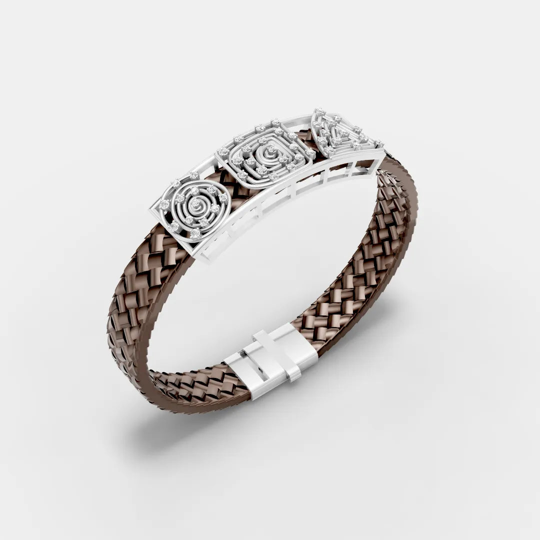 925 Sterling Silver Artistic Spiral Diamond Leather Belt