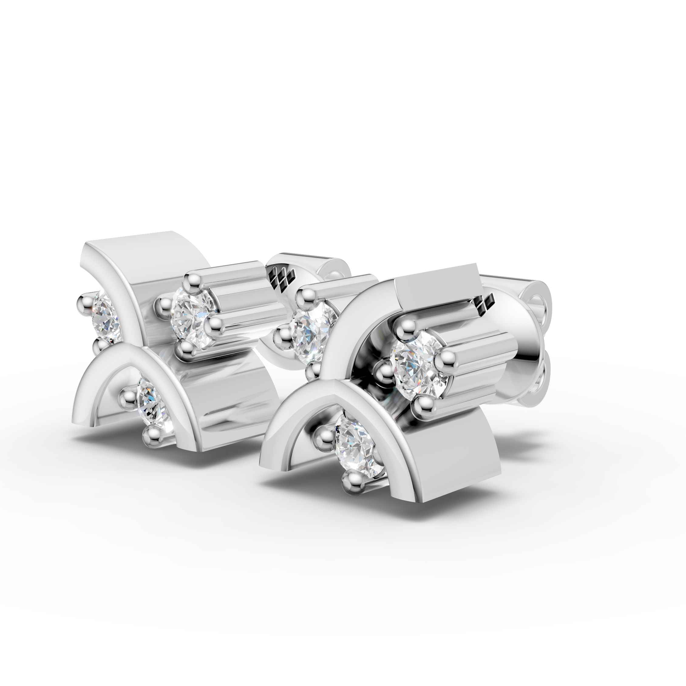Curved Arc Cluster Stud Earrings (1 Pair)