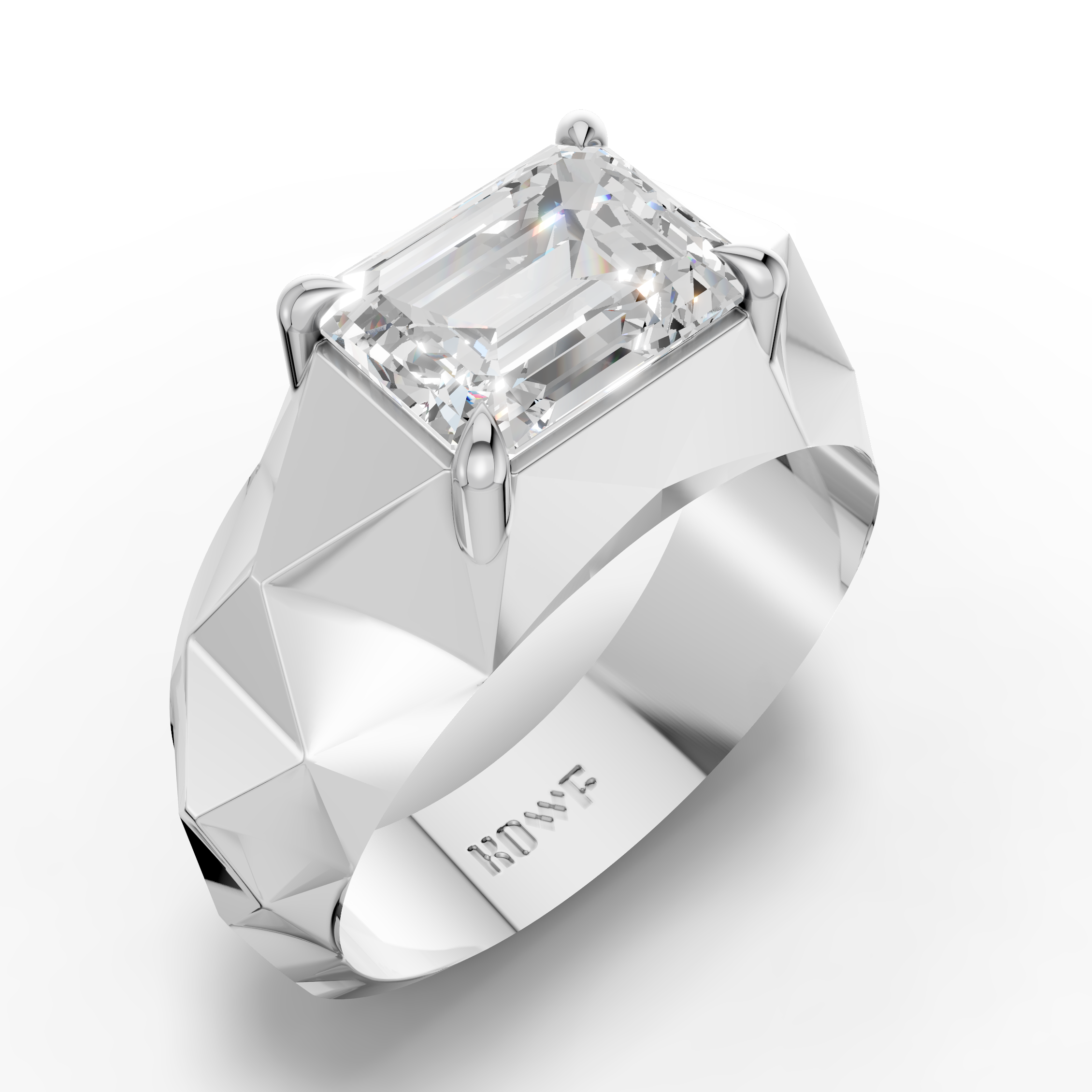 925 Sterling Silver Emerald Cut Moissanite Diamond Ring