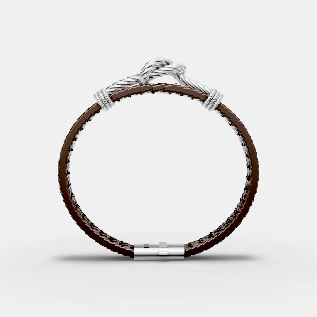 925 Sterling Silver Moissanite Diamond Knot Leather Bracelet