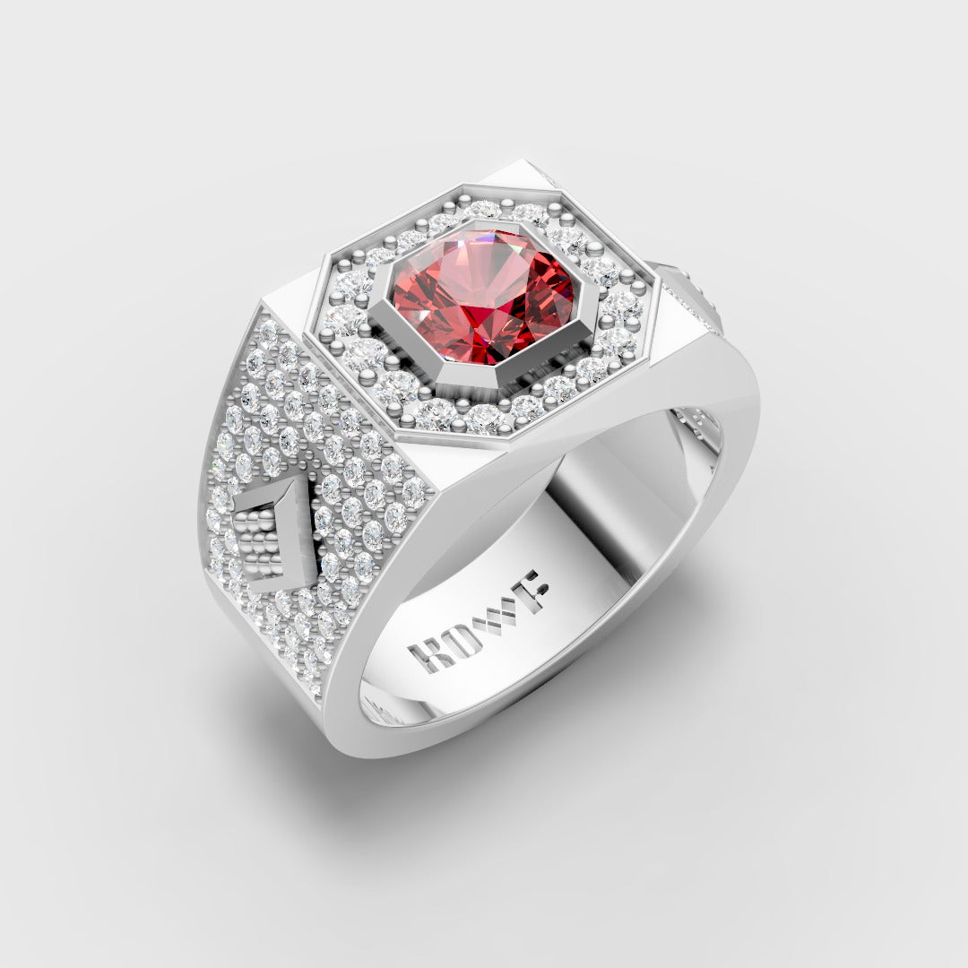 925 Silver Brilliance with Blood-Red Center Stone Ring