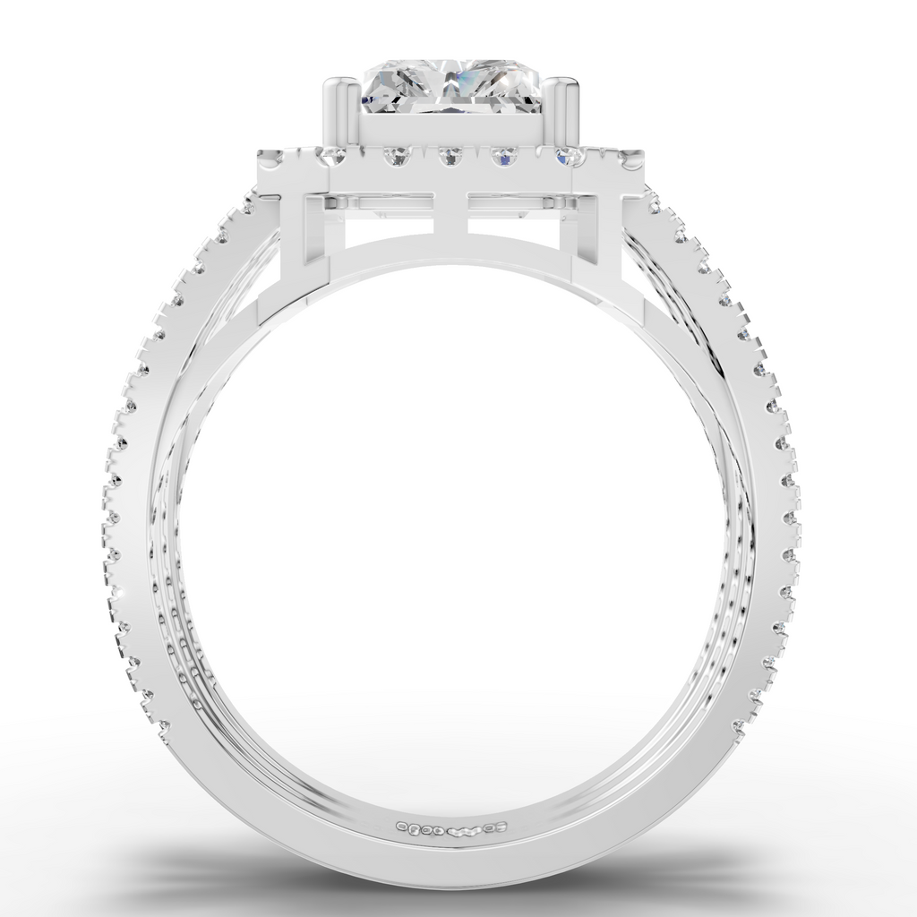 Radiant-Cut Halo Ring with Triple Band Design