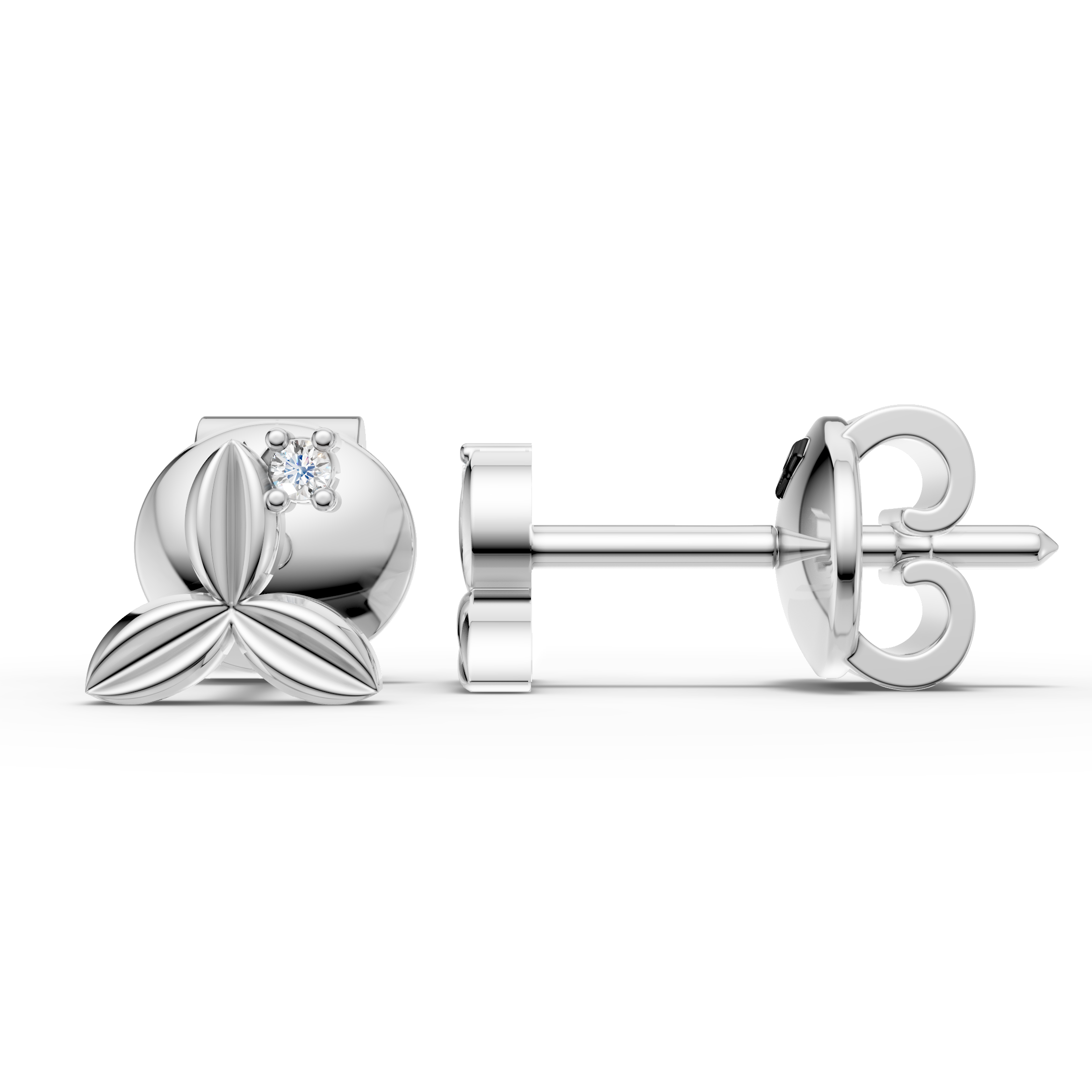 925 Sterling Silver Petal Bloom Diamond Stud Earrings
