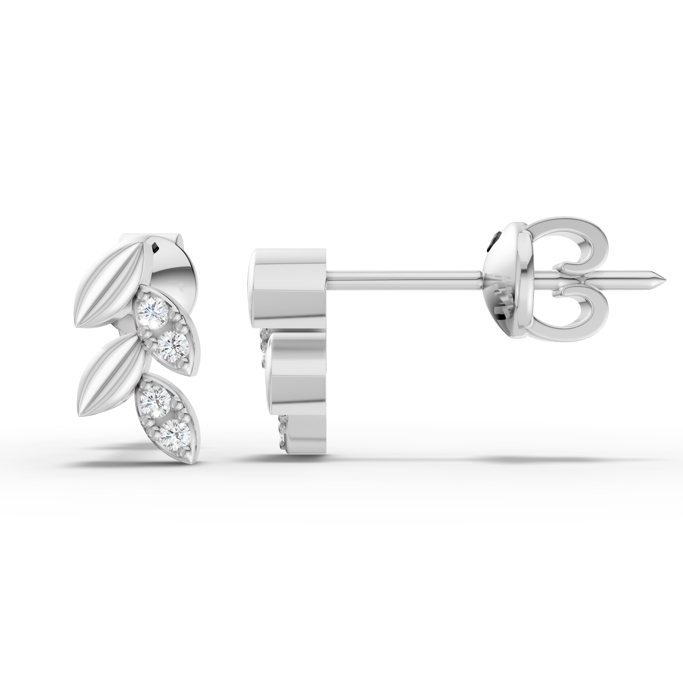 925 Sterling Silver Leaf Drop Diamond Accent Earrings
