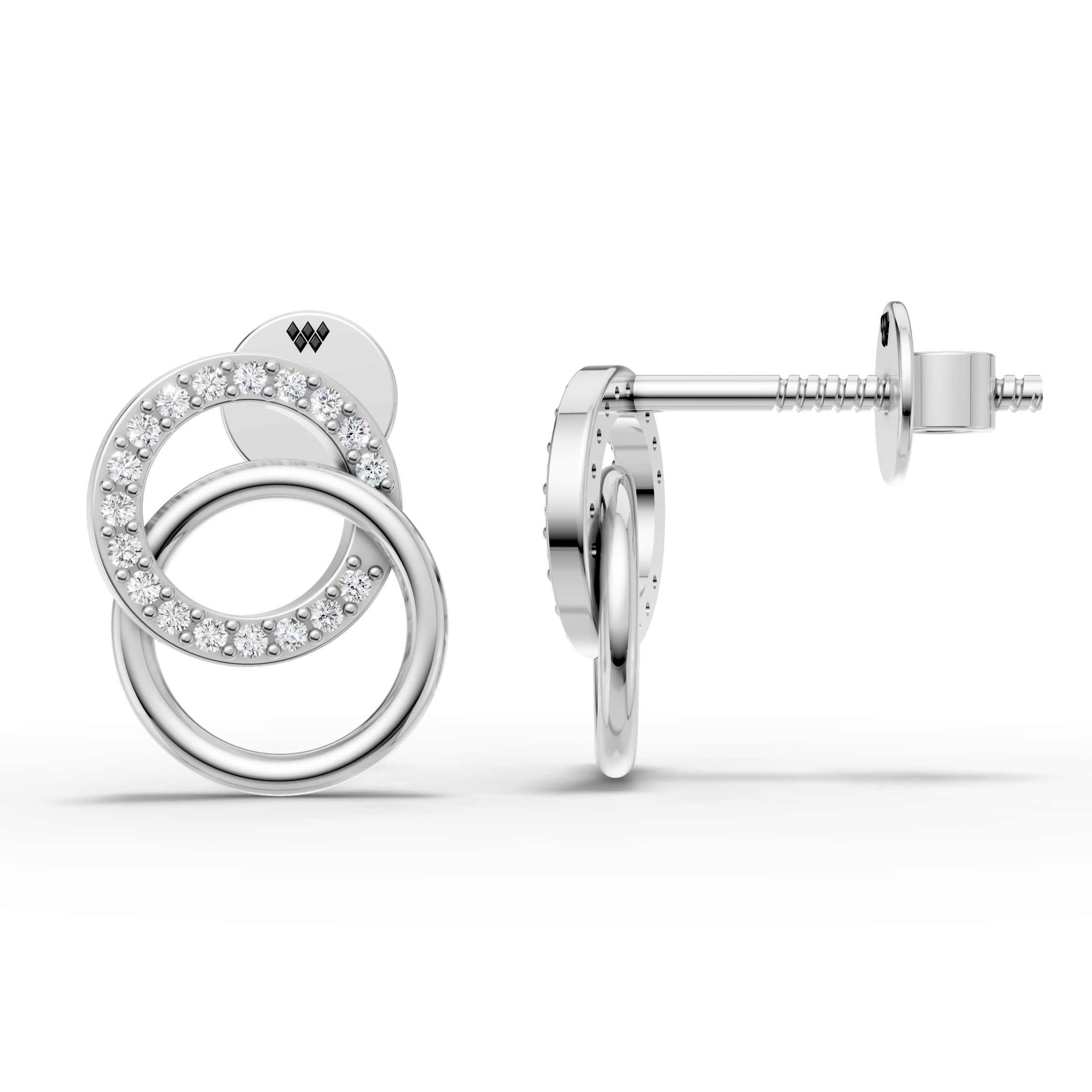 925 Sterling Silver Interlocking Circle Diamond Drop Earrings