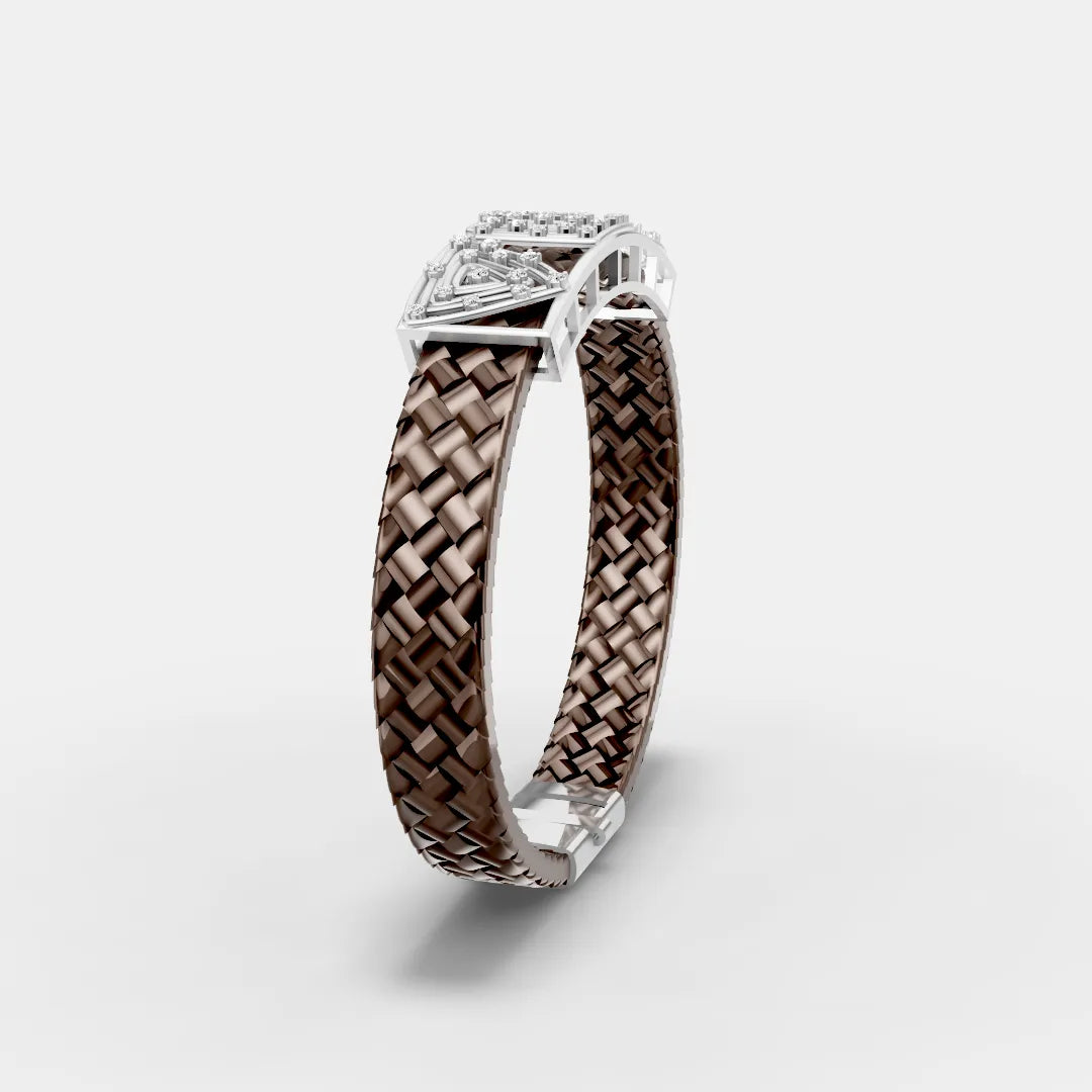 925 Sterling Silver Artistic Spiral Diamond Leather Belt