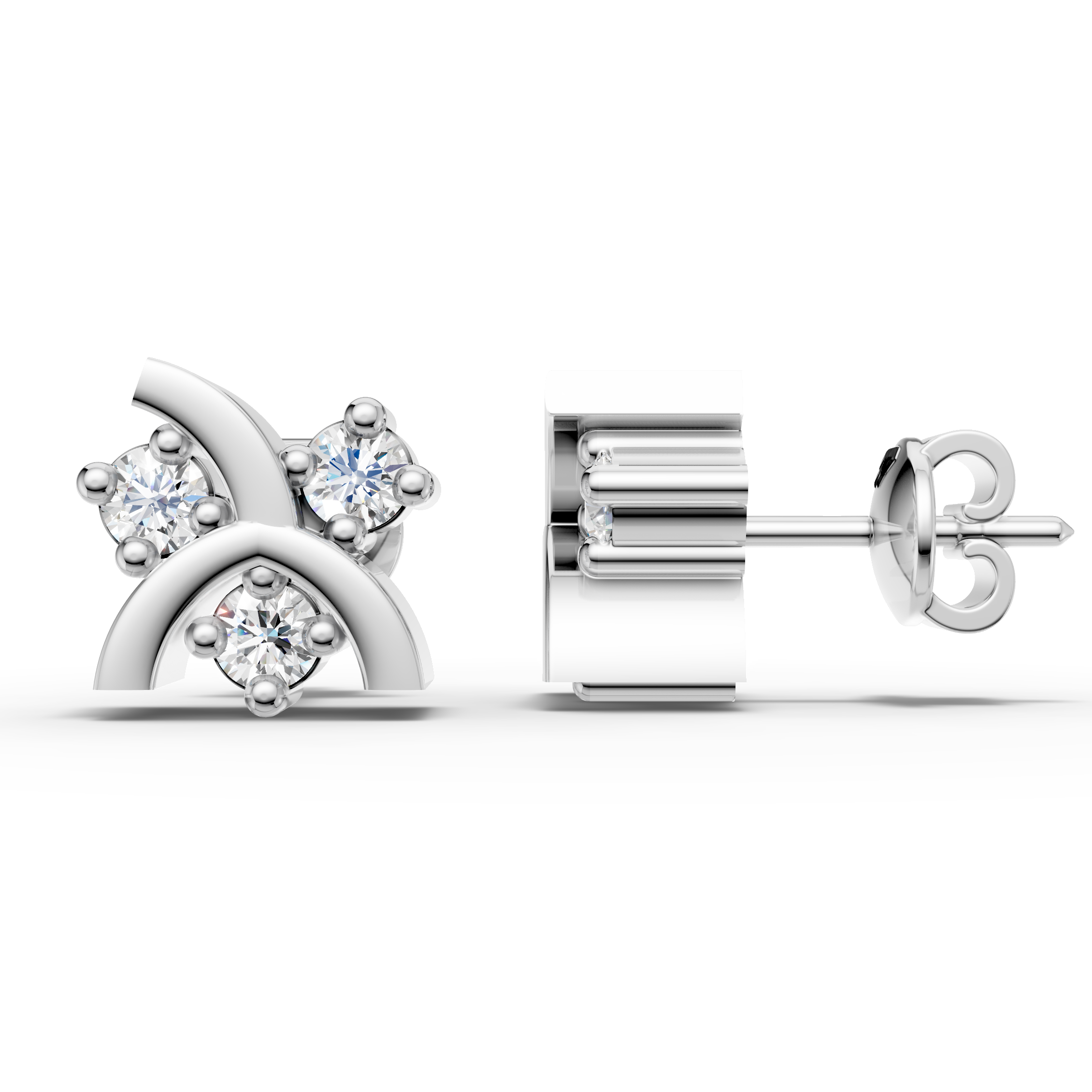 925 Sterling Silver Curved Arc Diamond Cluster Stud Earrings