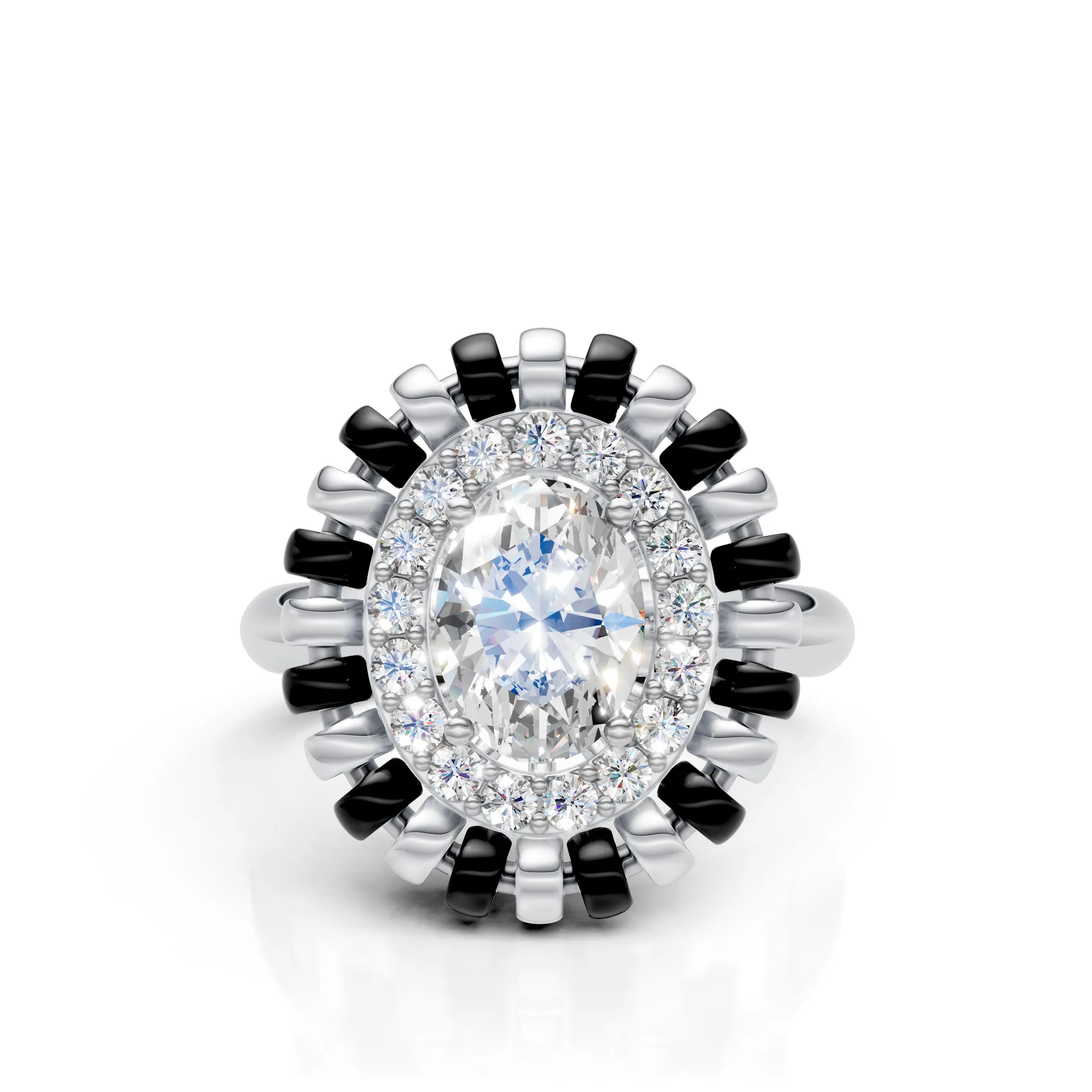 Oval Halo Diamond Ring with Black Enamel