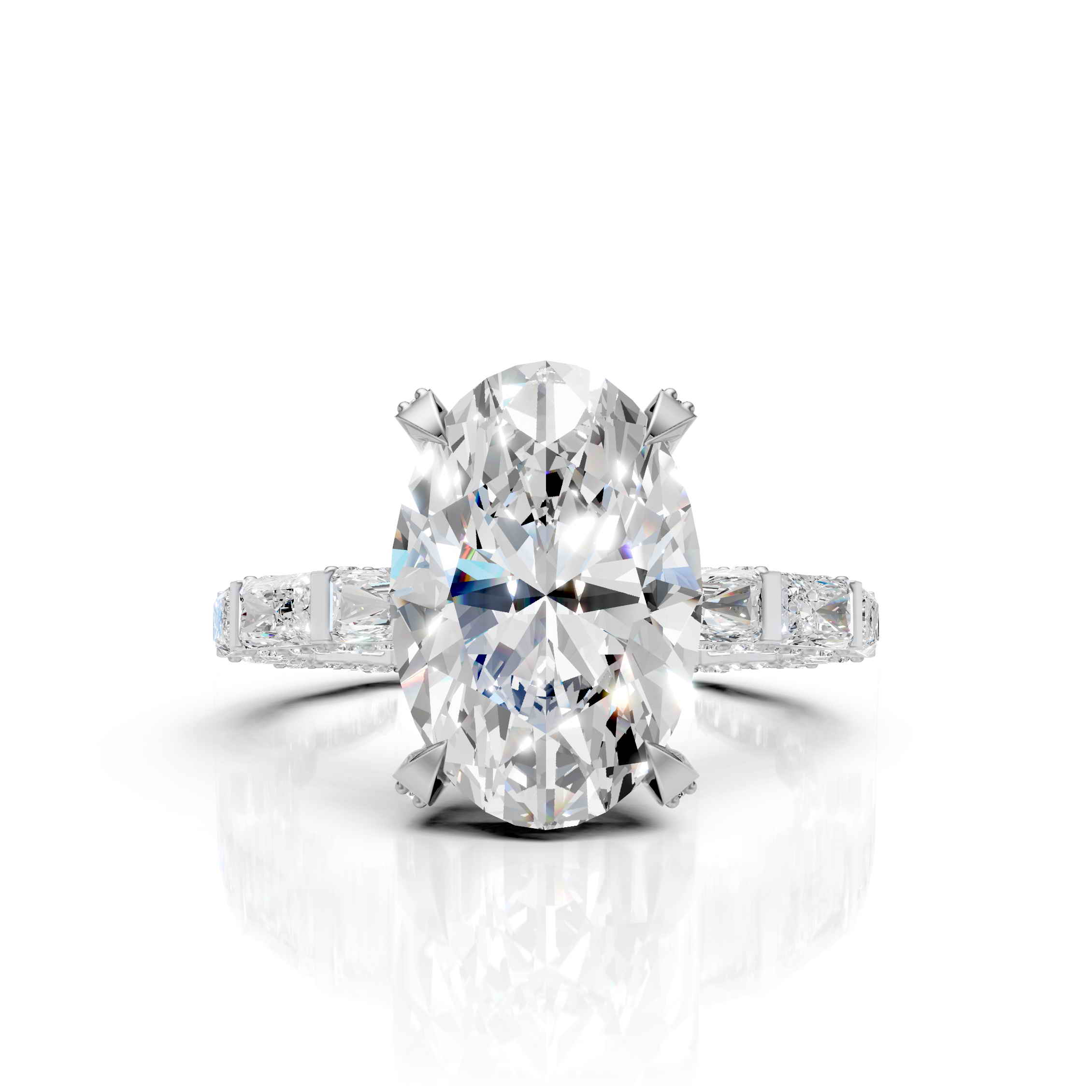 Oval Diamond Ring with Emerald Cut Band