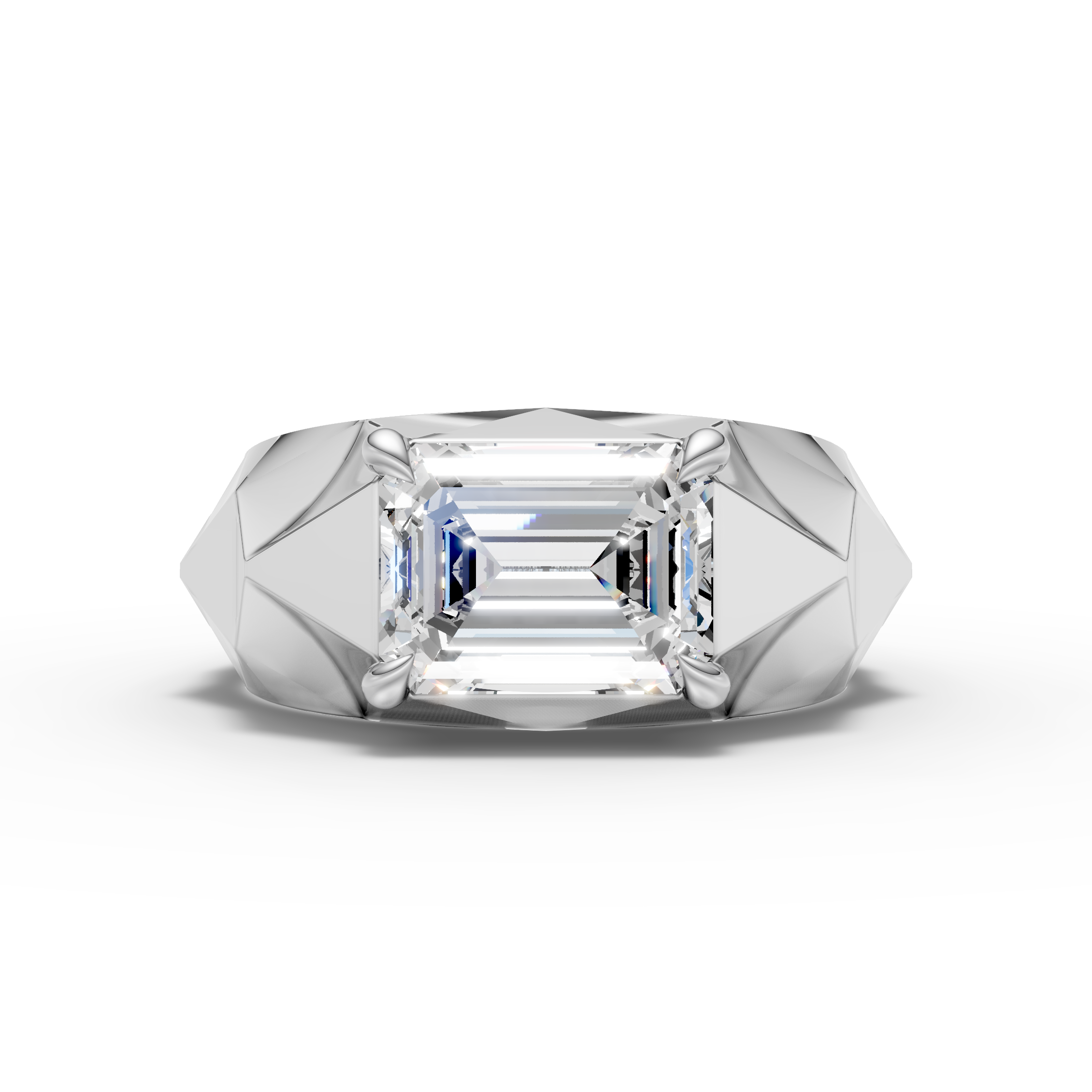 925 Sterling Silver Emerald Cut Moissanite Diamond Ring