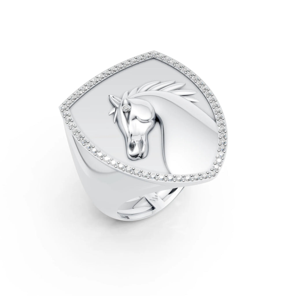 Majestic Horse Crest Diamond Signet Ring