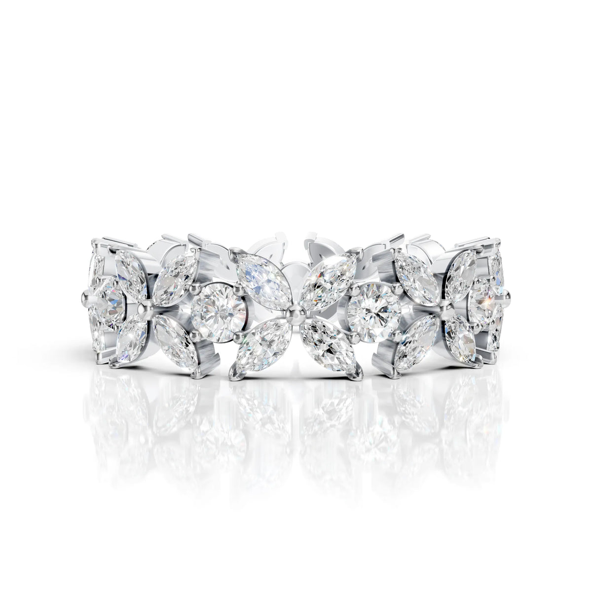 Floral Marquise & Round Diamond Eternity Band