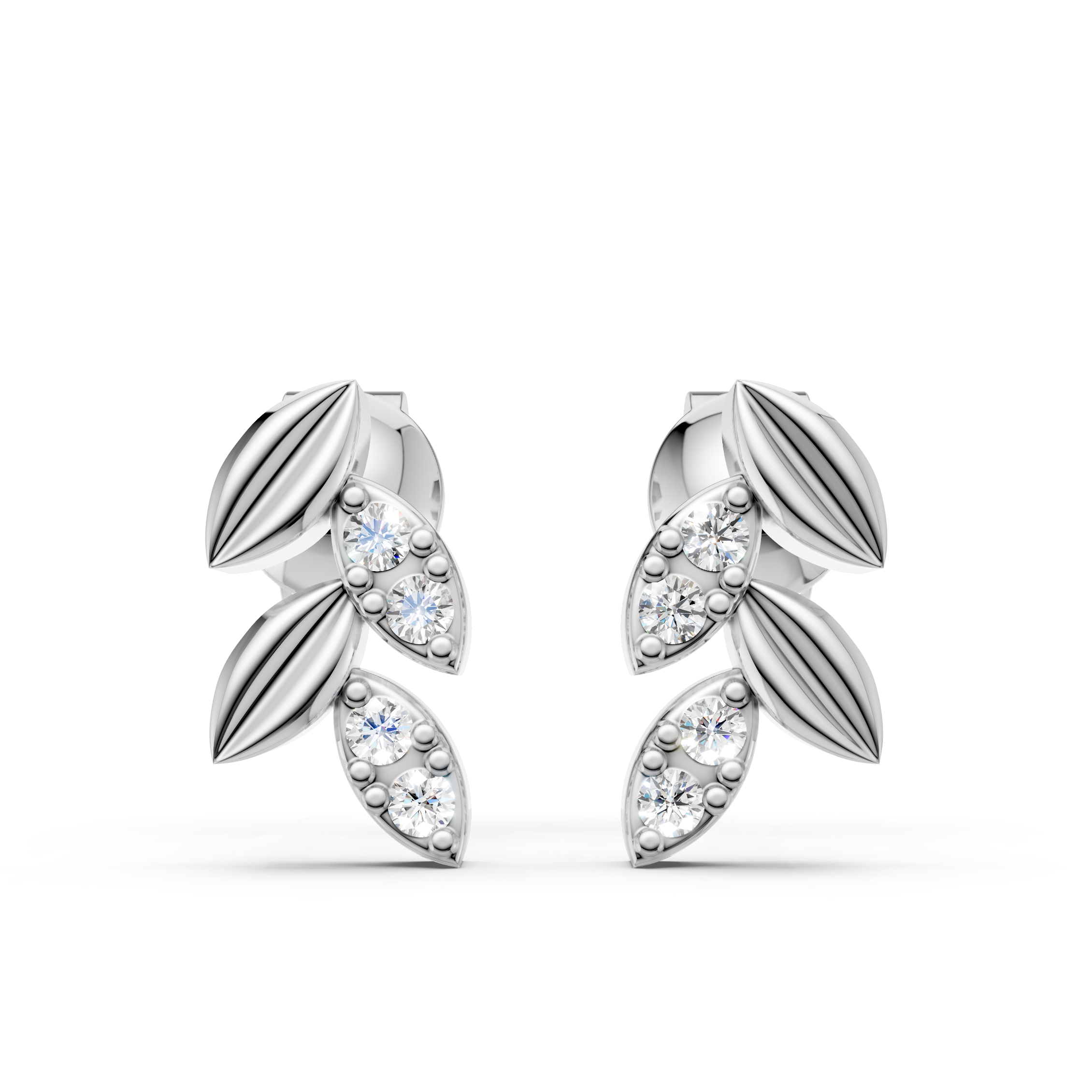 925 Sterling Silver Leaf Drop Diamond Accent Earrings