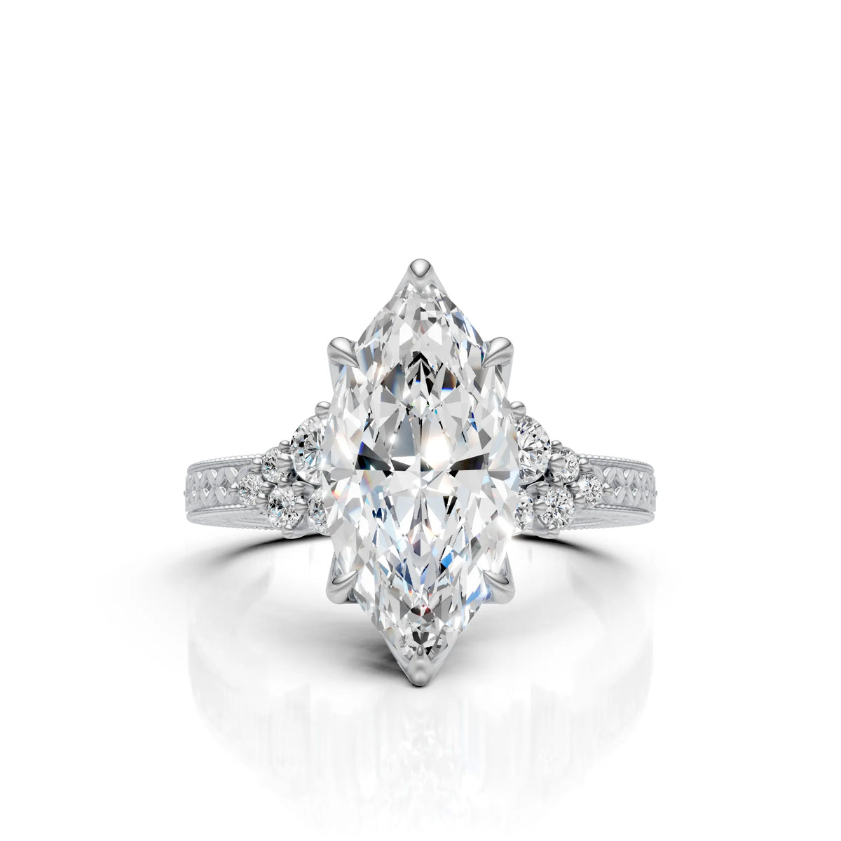 Marquise Solitaire Diamond Ring with Milgrain Band