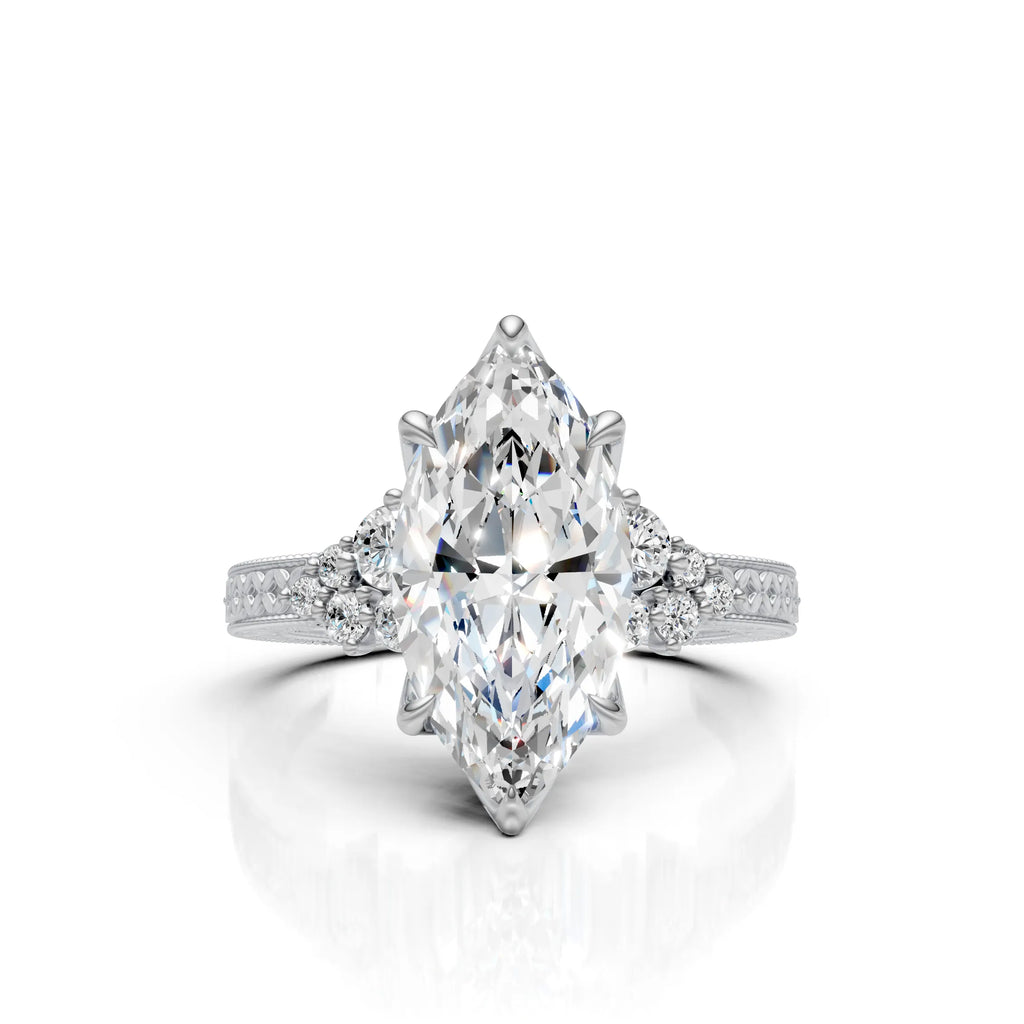 Marquise Solitaire Diamond Ring with Milgrain Band