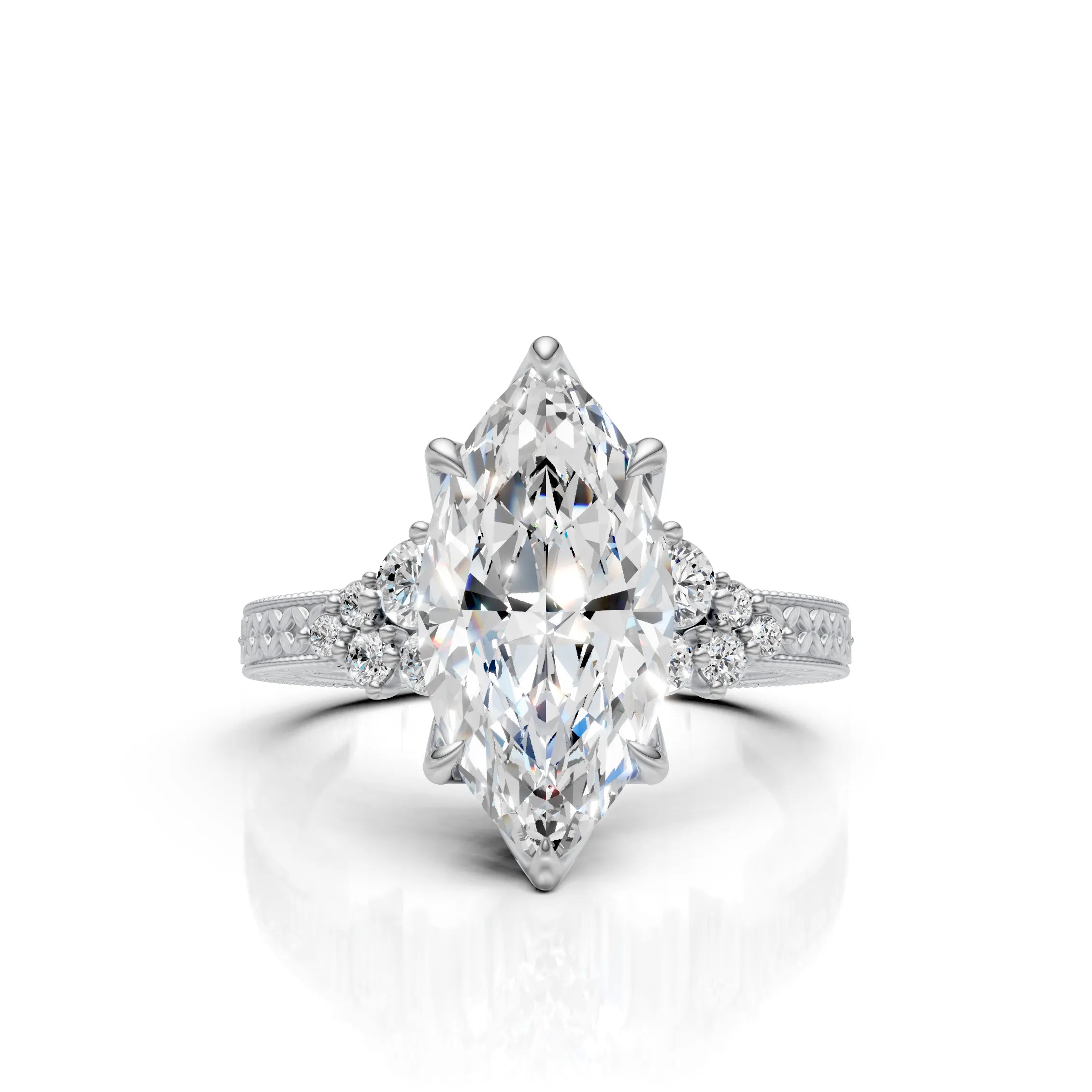 Marquise Solitaire Diamond Ring with Milgrain Band
