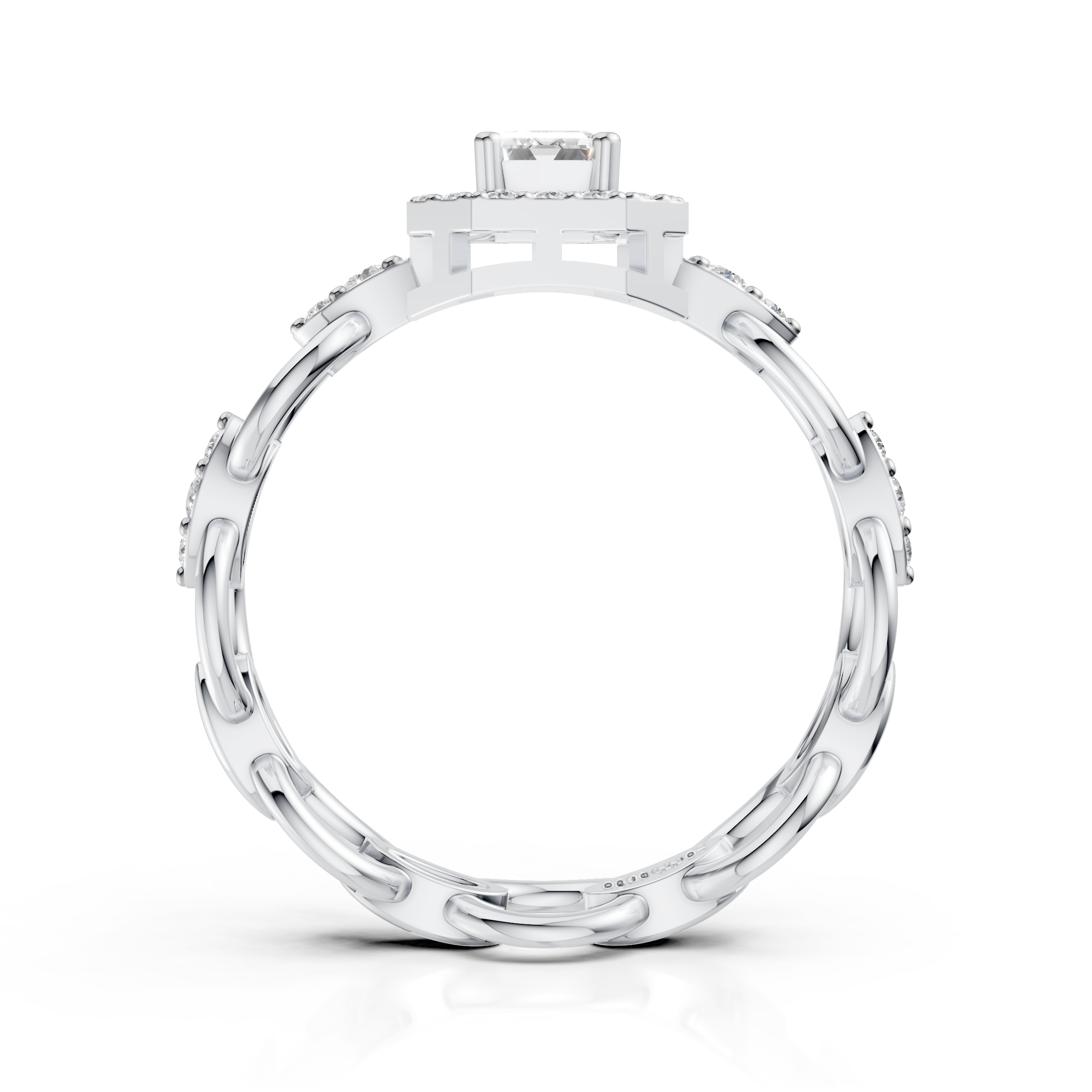 Luxury Emerald Cut Halo Diamond Chain Ring