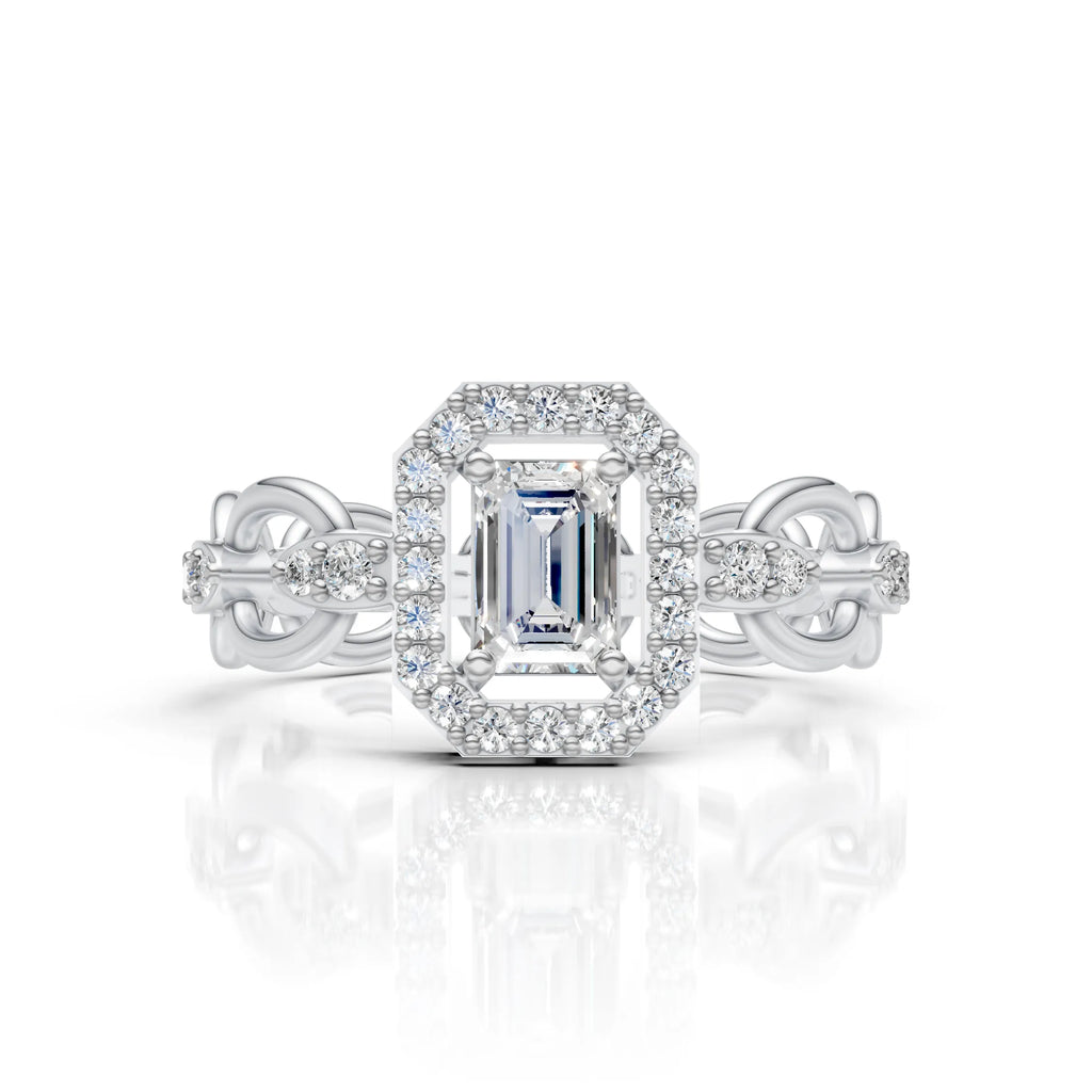 Luxury Emerald Cut Halo Diamond Chain Ring