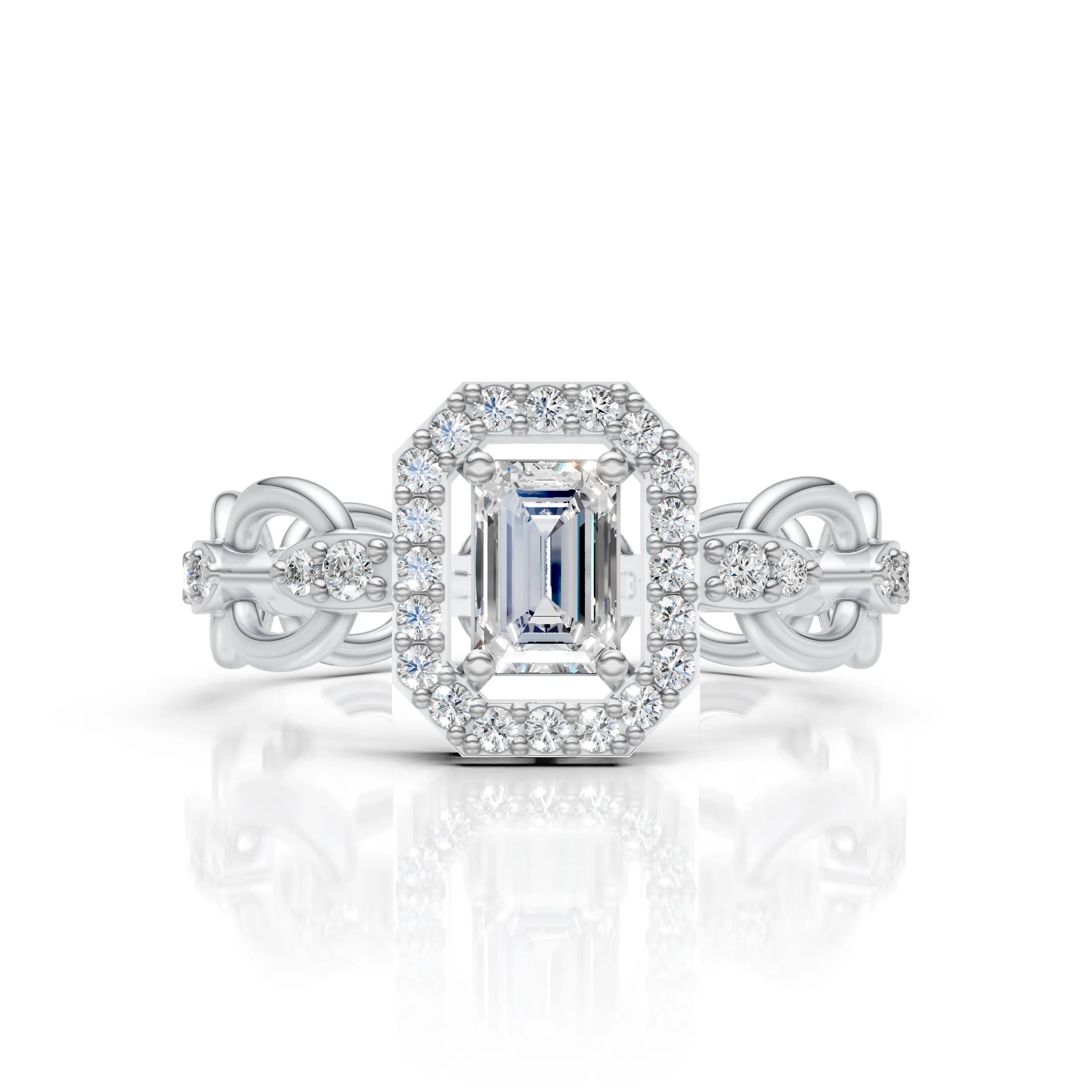 Luxury Emerald Cut Halo Diamond Chain Ring