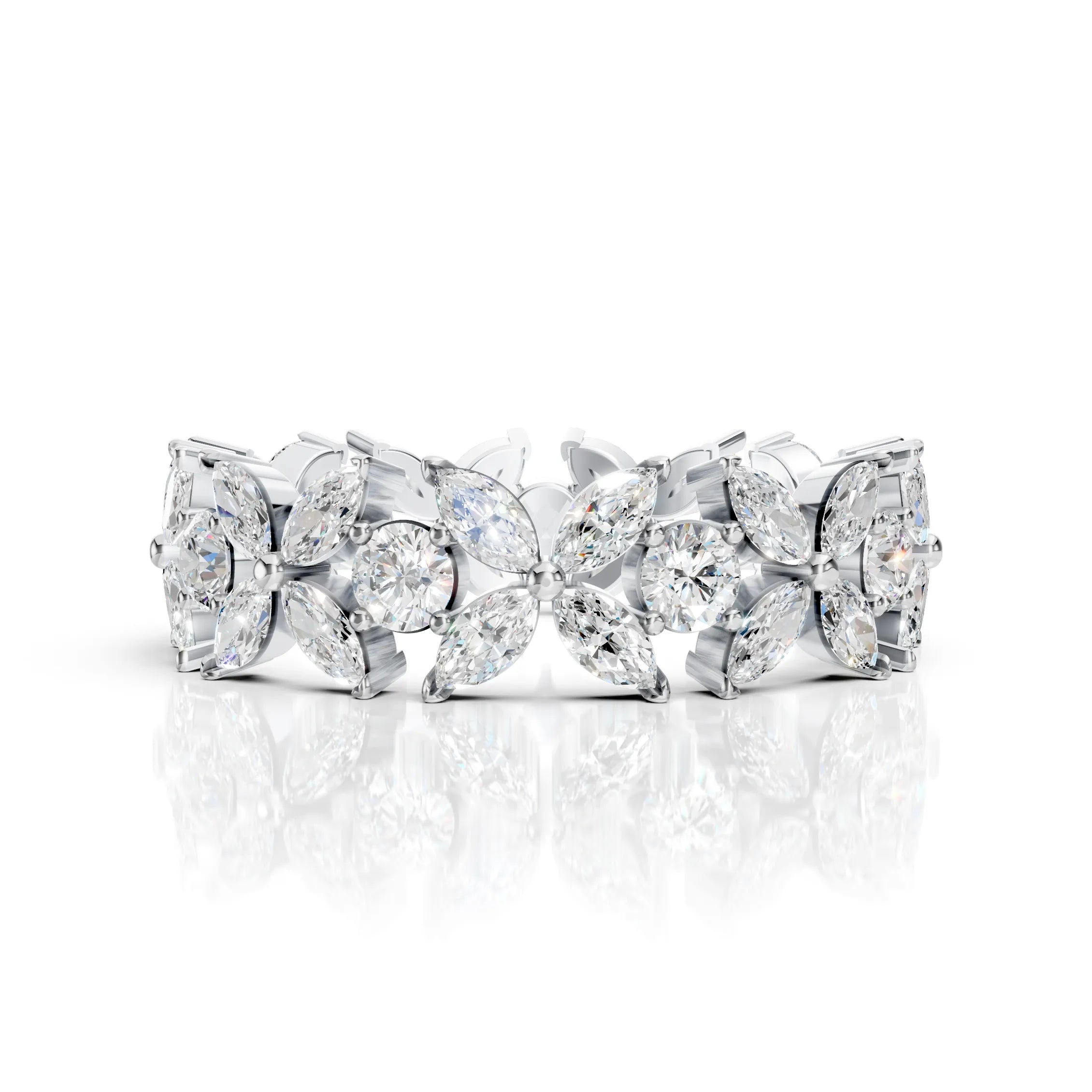 Floral Marquise & Round Diamond Eternity Band