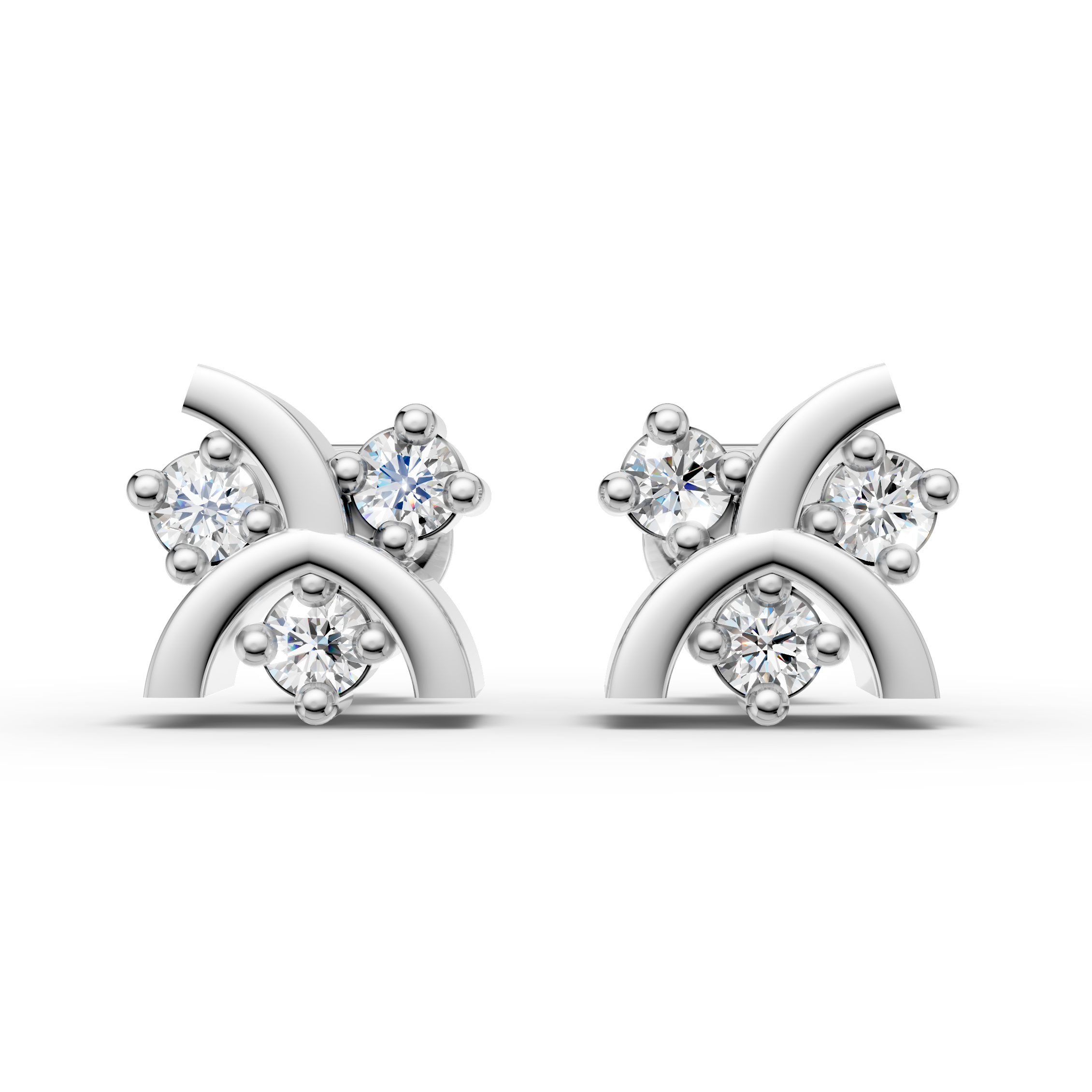 925 Sterling Silver Curved Arc Diamond Cluster Stud Earrings